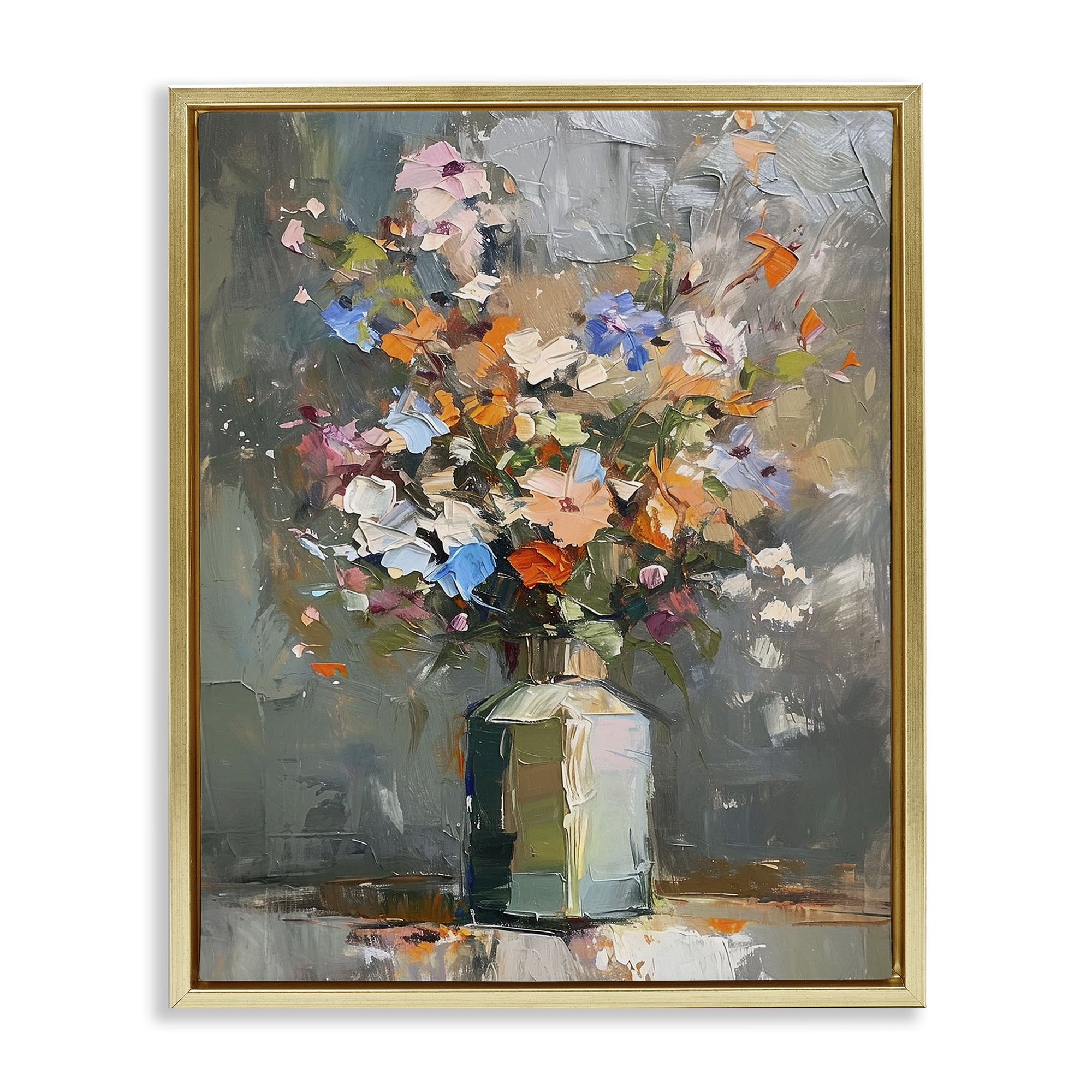 Stupell Industries Mixed Bold Bouquet Botanical & Floral Painting Gold Floater Framed Canvas Art Print Wall Art, 17 x 21