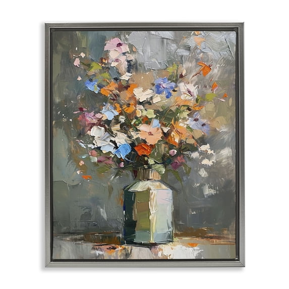 Stupell Industries Mixed Bold Bouquet Botanical & Floral Painting Gray Floater Framed Canvas Art Print Wall Art, 17 x 21
