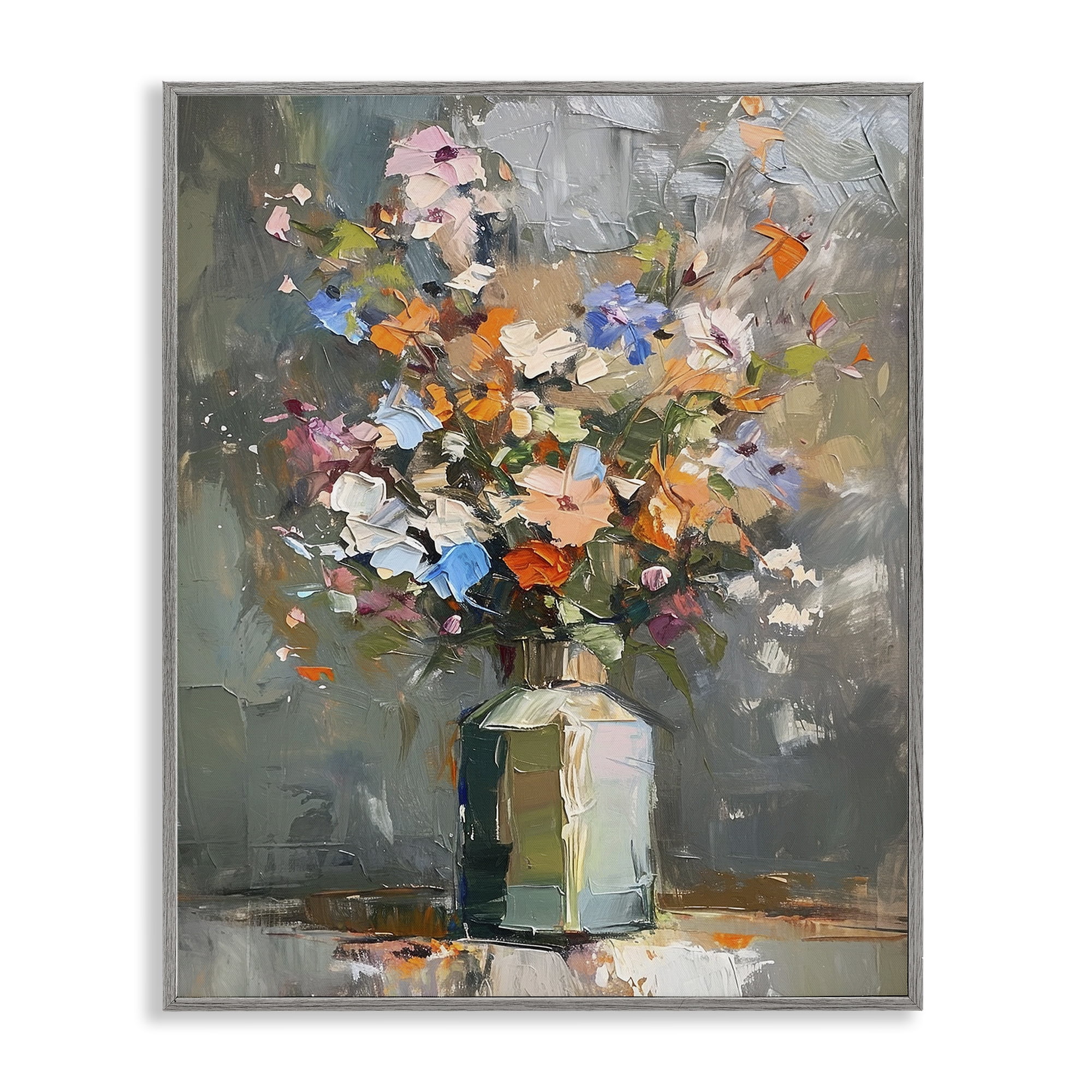 Stupell Industries Mixed Bold Bouquet Botanical & Floral Painting Gray Framed Art Print Wall Art, 24 x 30
