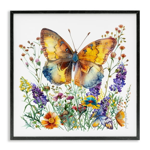 Stupell Industries Mixed Butterfly Garden Insects Painting Black Framed Art Print Wall Art, 12 x 12