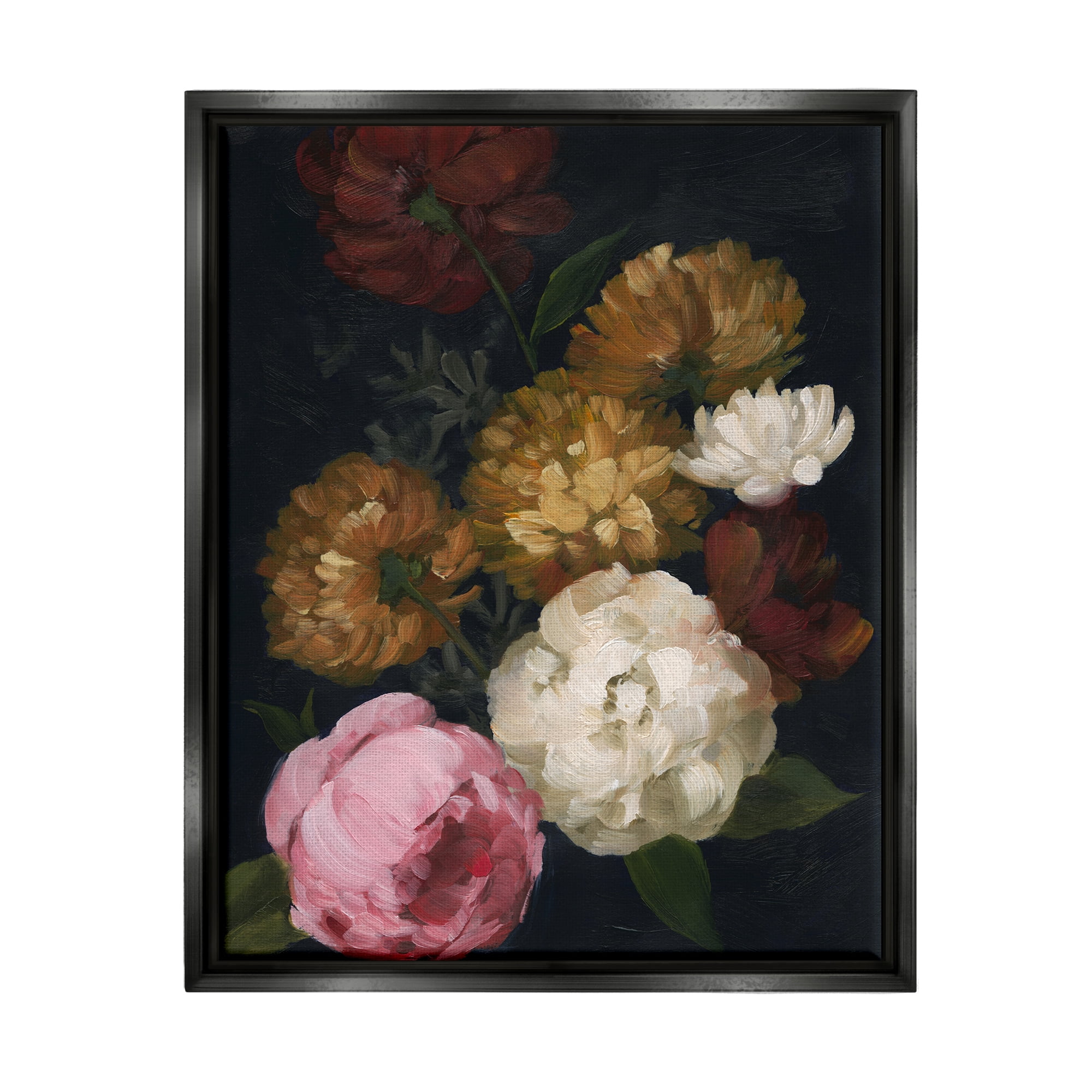 Stupell Industries Mixed Carnations Bouquet Botanical & Floral Painting Black Floater Framed Canvas Art Print Wall Art, 25 x 31