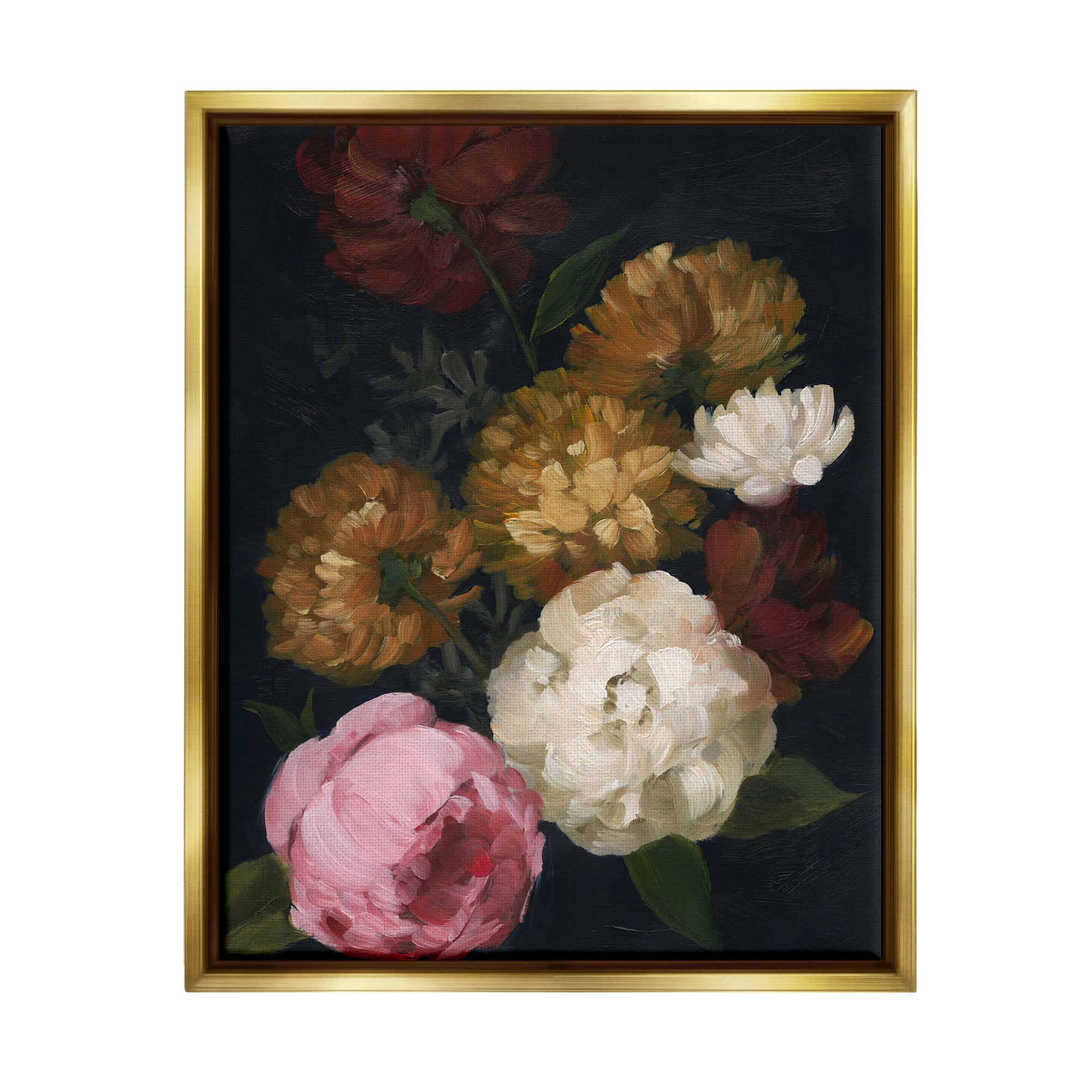 Stupell Industries Mixed Carnations Bouquet Botanical & Floral Painting Gold Floater Framed Canvas Art Print Wall Art, 25 x 31
