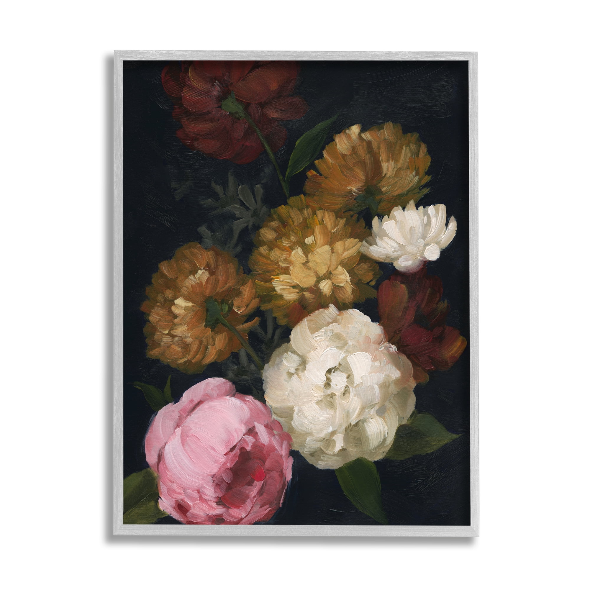 Stupell Industries Mixed Carnations Bouquet Botanical & Floral Painting Gray Framed Art Print Wall Art, 16 x 20