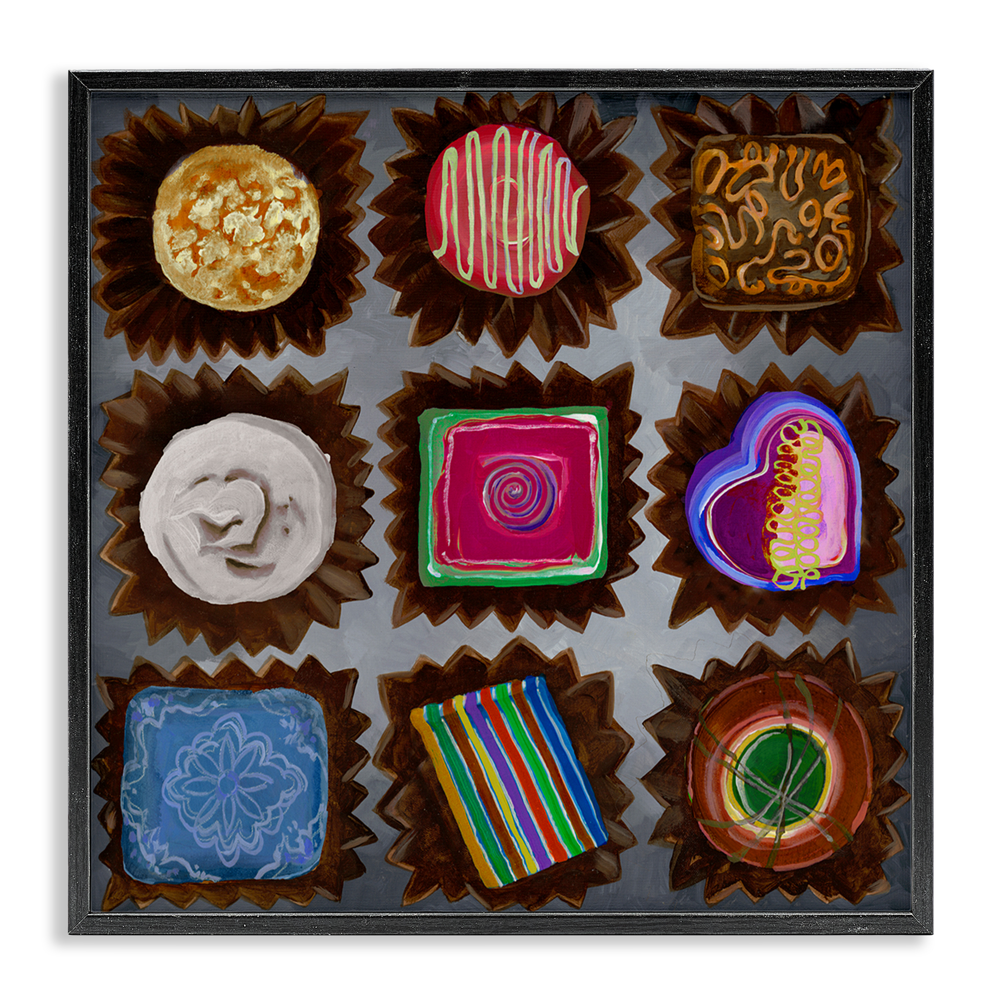 Stupell Industries Mixed Chocolate Pieces Food & Beverage Painting Black Framed Art Print Wall Art, 17 x 17