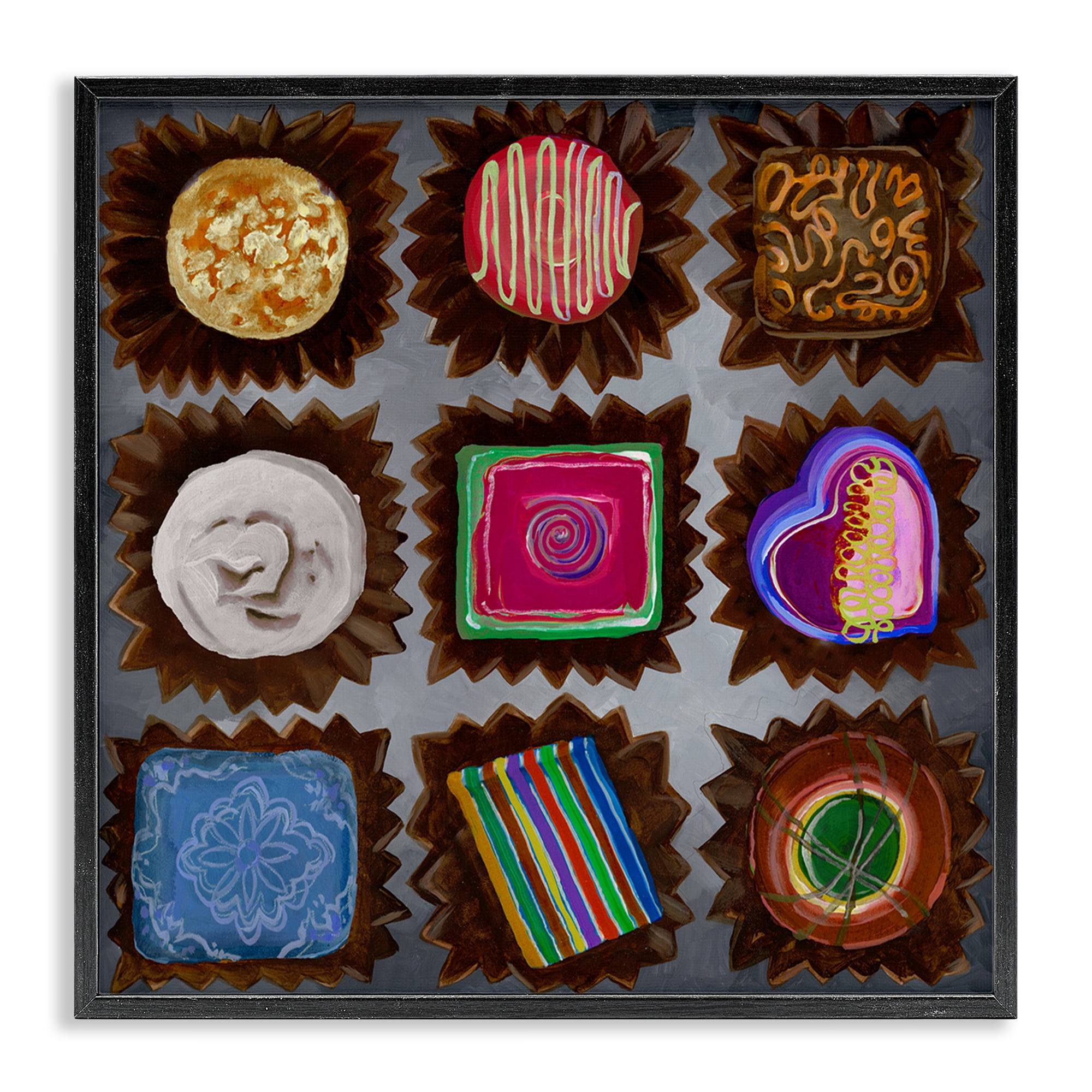 Stupell Industries Mixed Chocolate Pieces Food & Beverage Painting Black Framed Art Print Wall Art, 24 x 24