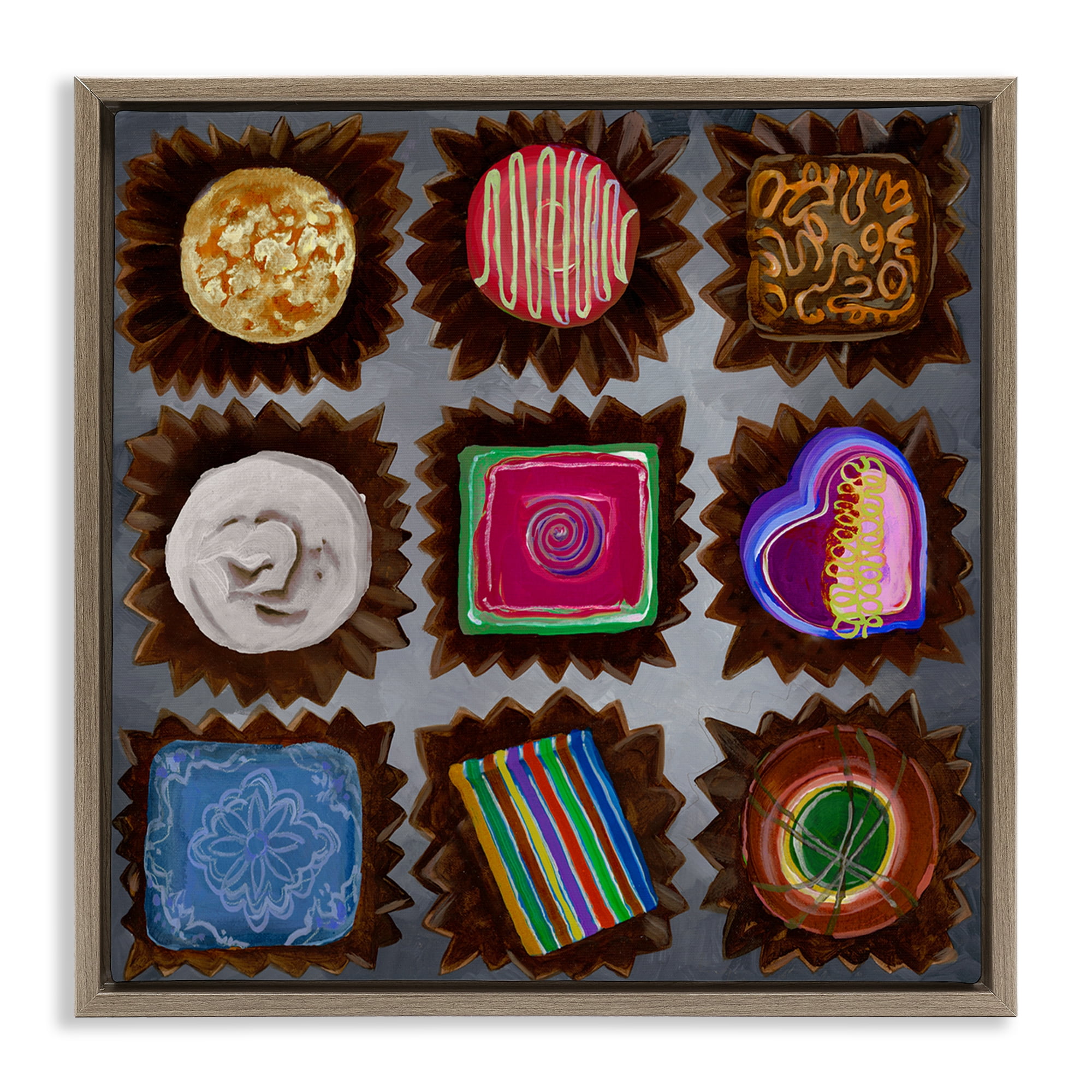 Stupell Industries Mixed Chocolate Pieces Food & Beverage Painting Brown Floater Framed Canvas Art Print Wall Art, 25 x 25