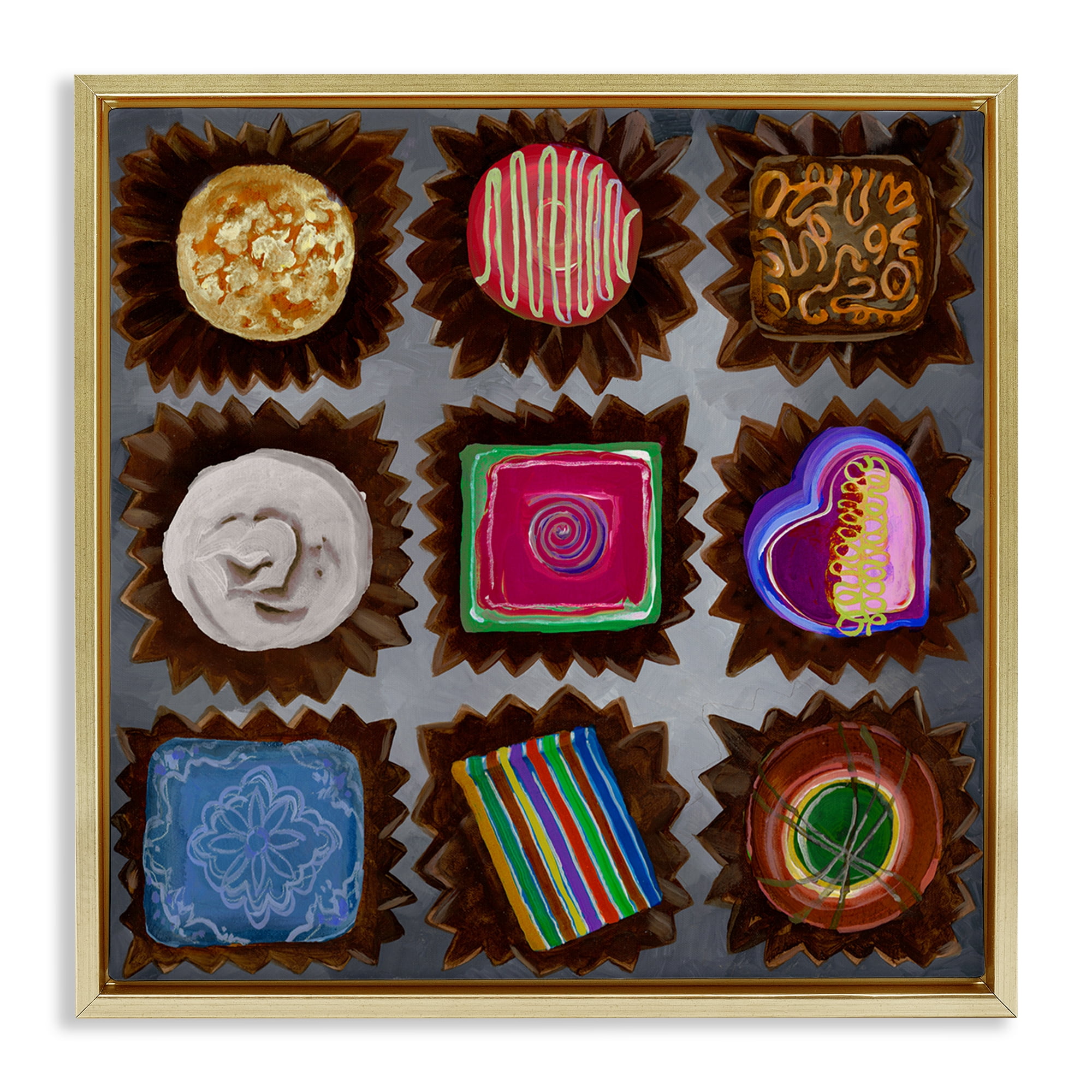 Stupell Industries Mixed Chocolate Pieces Food & Beverage Painting Gold Floater Framed Canvas Art Print Wall Art, 18 x 18