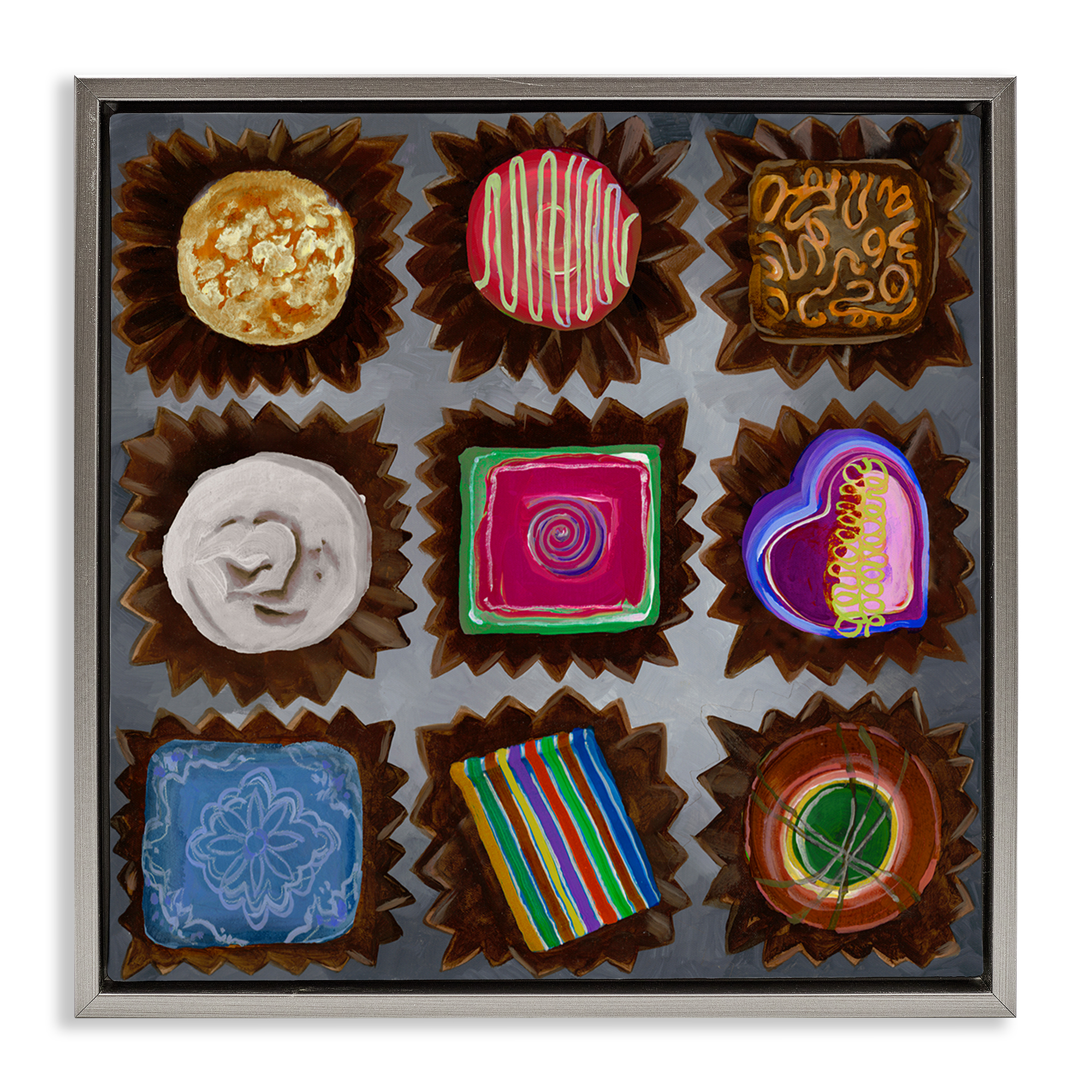 Stupell Industries Mixed Chocolate Pieces Food & Beverage Painting Gray Floater Framed Canvas Art Print Wall Art, 25 x 25