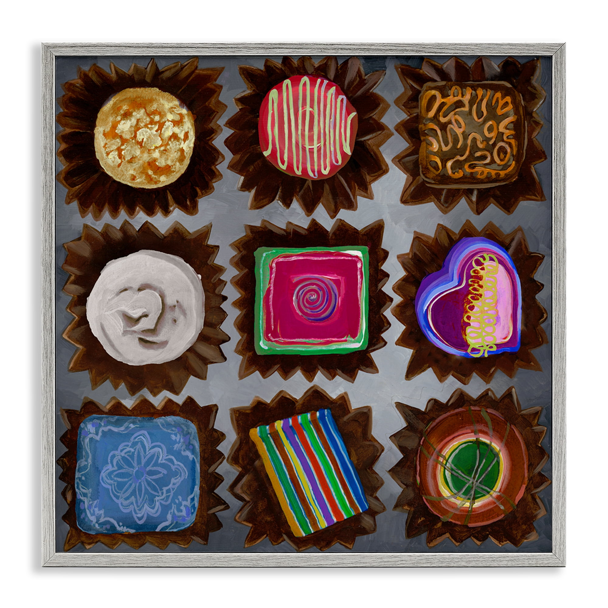 Stupell Industries Mixed Chocolate Pieces Food & Beverage Painting Gray Framed Art Print Wall Art, 17 x 17