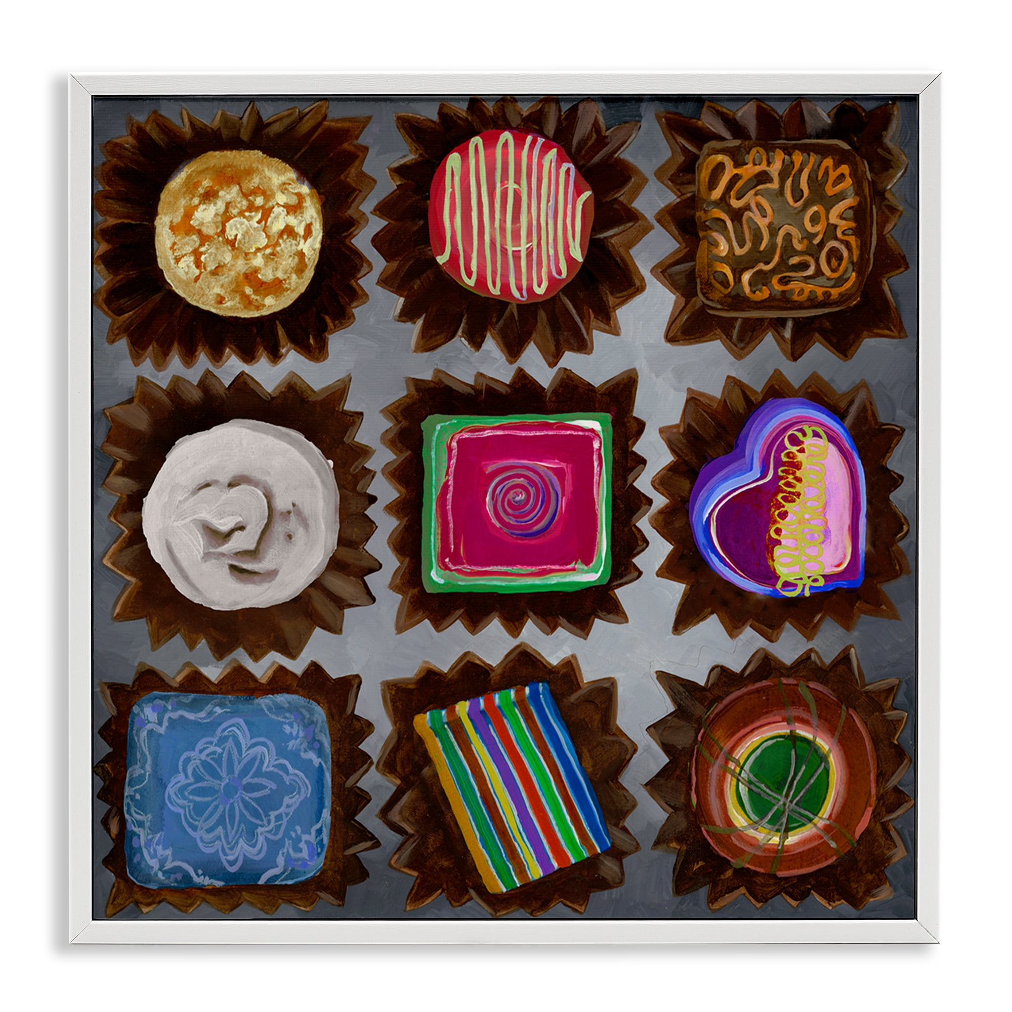 Stupell Industries Mixed Chocolate Pieces Food & Beverage Painting White Framed Art Print Wall Art, 12 x 12