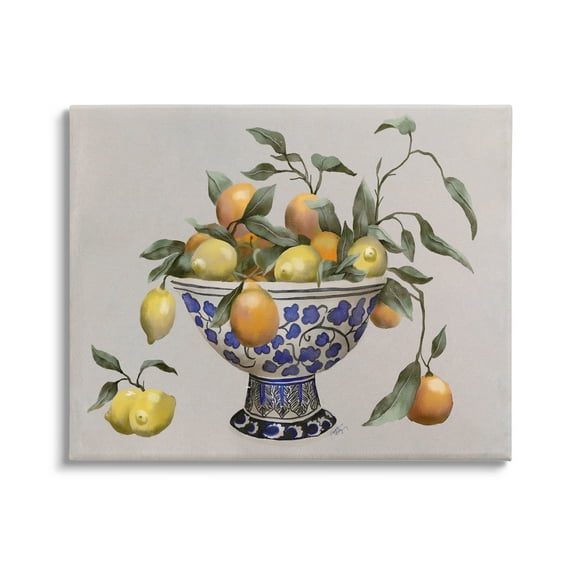 Stupell Industries Mixed Citrus Fruits Leaves Patterned Pottery Bowl Graphic Art Gallery Wrapped Canvas Print Wall Art, Design by Elizabeth Medley