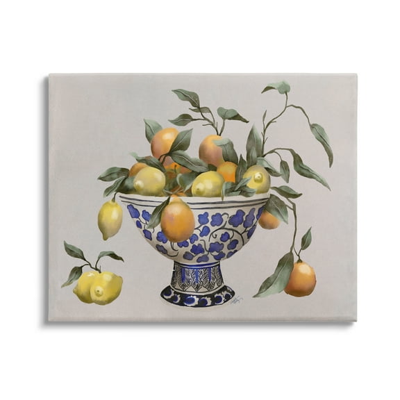 Stupell Industries Mixed Citrus Fruits Leaves Patterned Pottery Bowl Graphic Art Gallery Wrapped Canvas Print Wall Art, Design by Elizabeth Medley