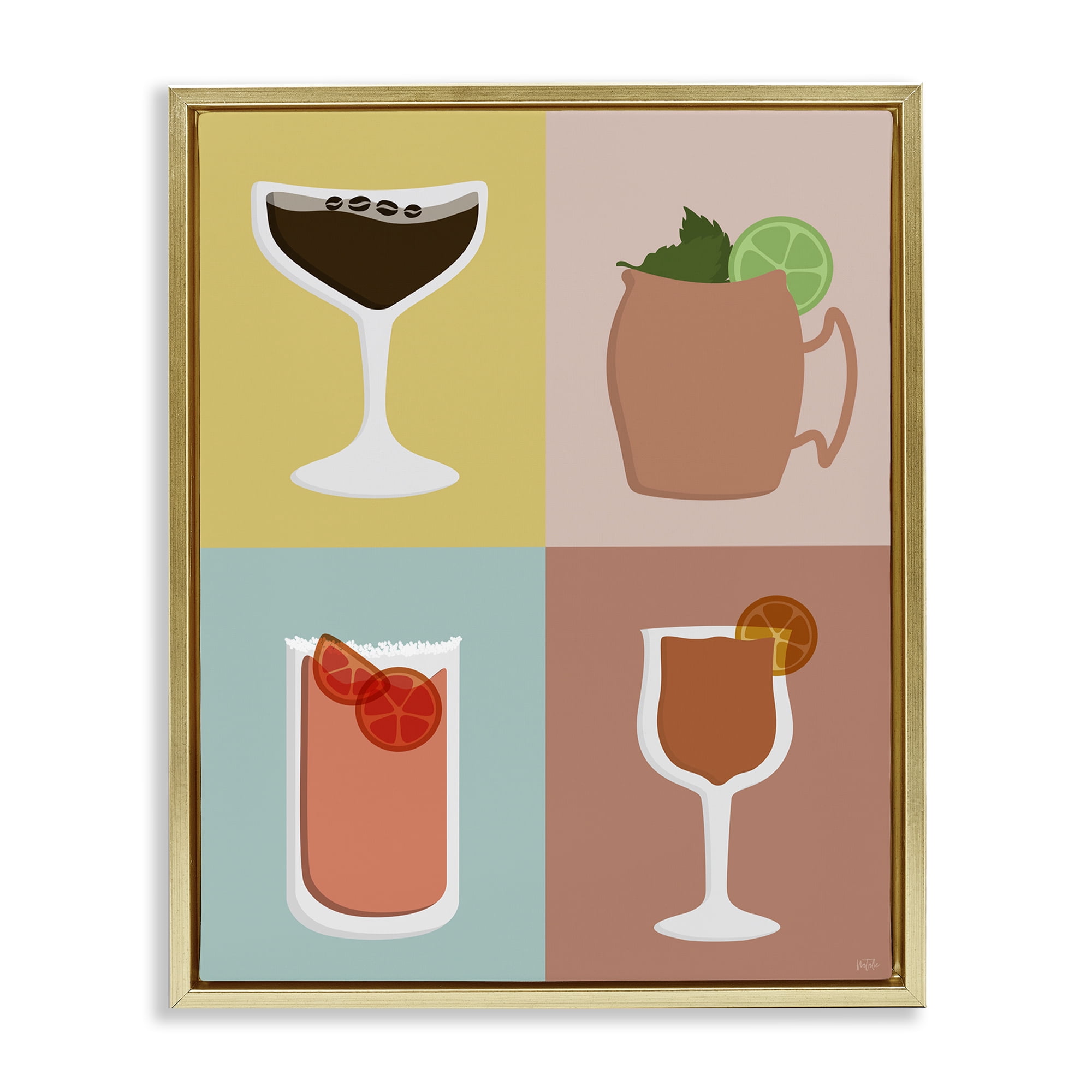Stupell Industries Mixed Cocktail Drinks Food & Beverage Painting Gold Floater Framed Canvas Art Print Wall Art, 17 x 21