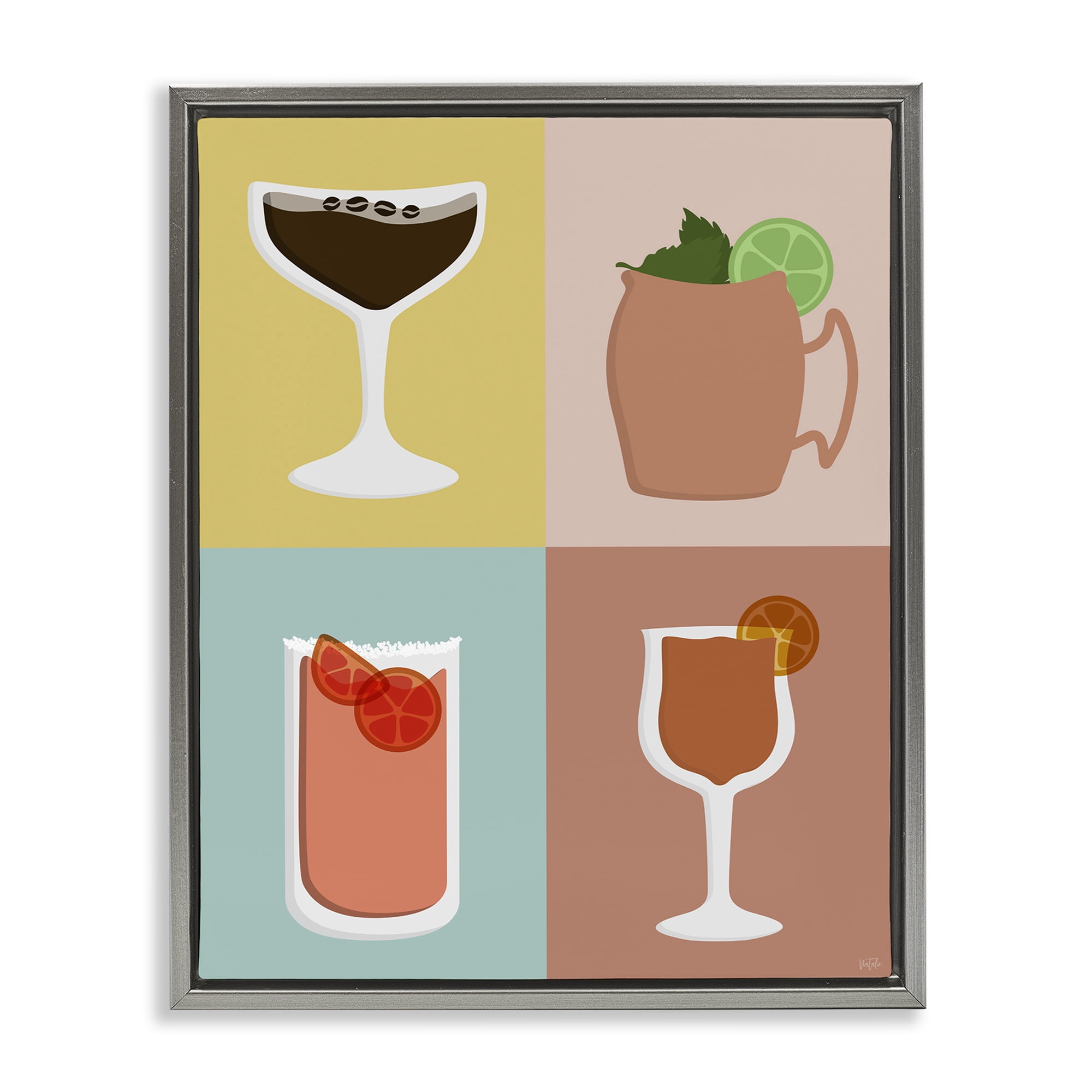 Stupell Industries Mixed Cocktail Drinks Food & Beverage Painting Gray Floater Framed Canvas Art Print Wall Art, 25 x 31