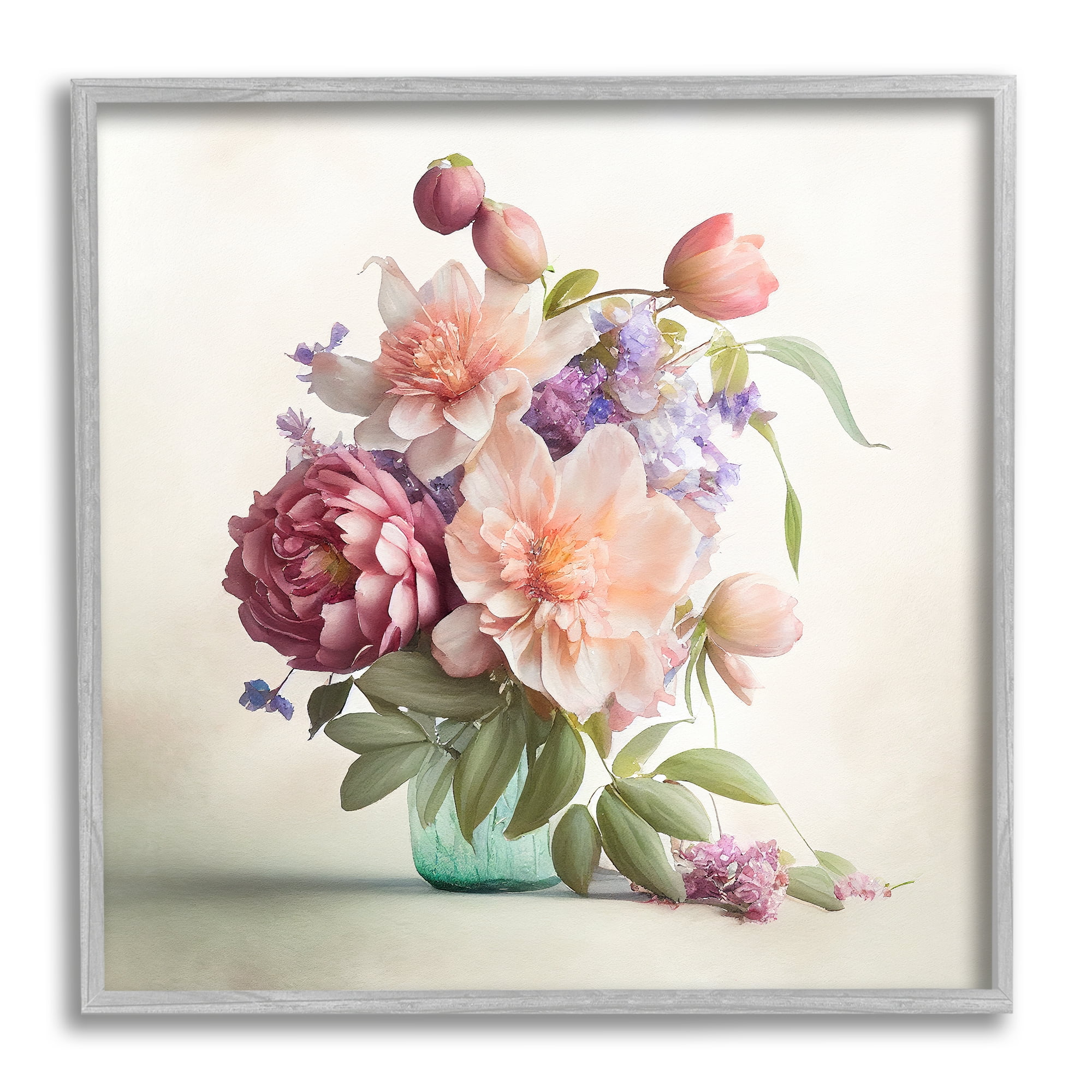 Stupell Industries Mixed Country Florals Botanical & Floral Painting Gray Framed Art Print Wall Art, 17 x 17