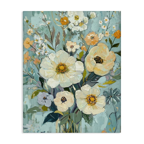 Stupell Industries Mixed Cream Flowers Arrangement Floral Painting Wrapped Canvas Canvas Art Print Wall Art, 16 x 20