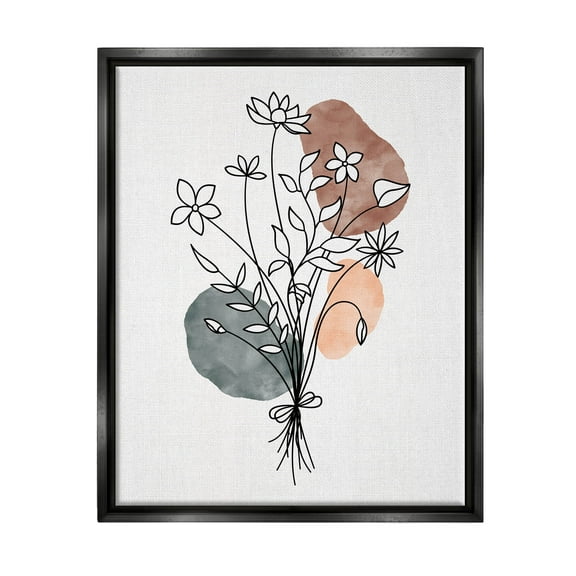 Stupell Industries Mixed Daisies Botanical Shapes Graphic Art Jet Black Floating Framed Canvas Print Wall Art, Design by JJ Design House LLC