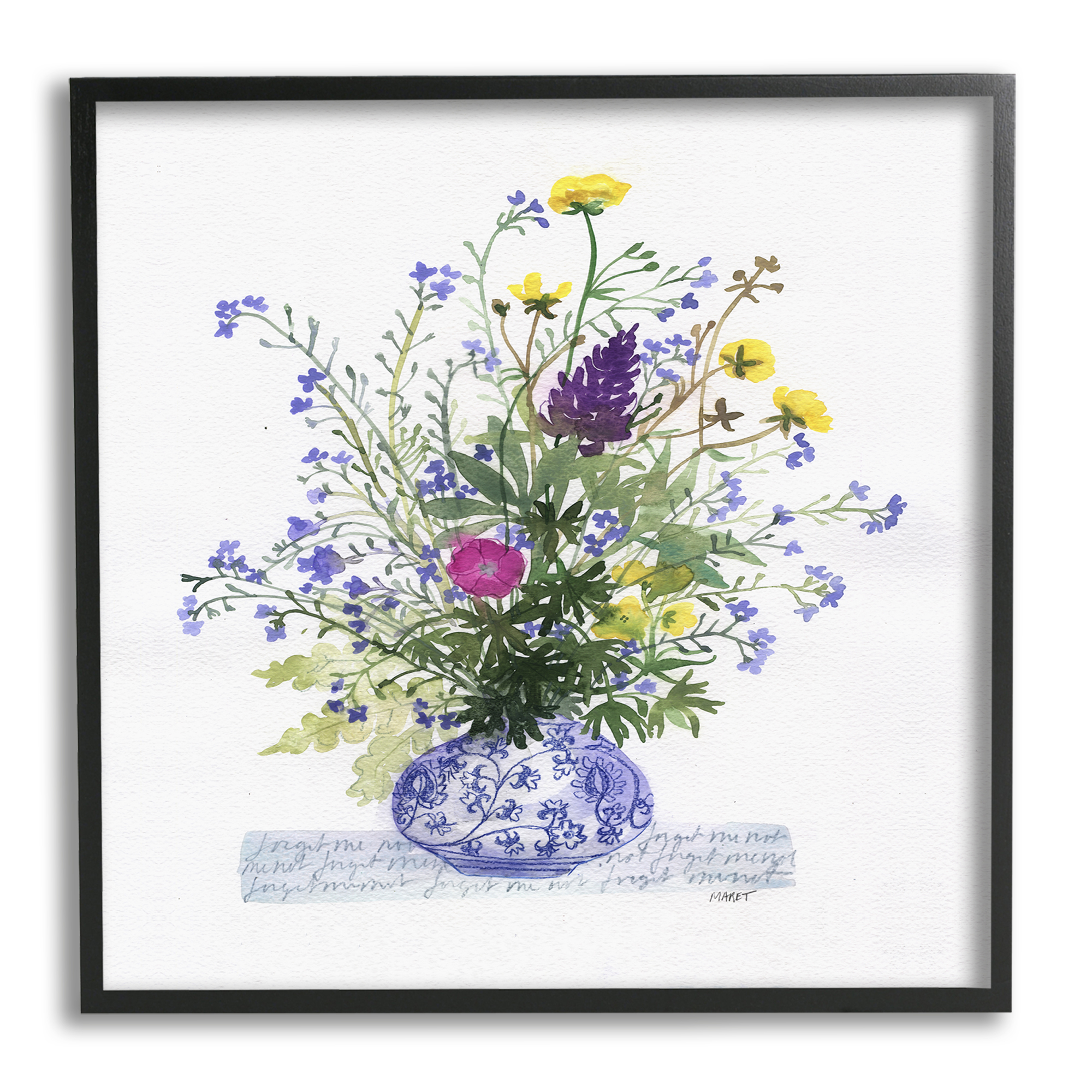 Stupell Industries Mixed Delicate Flowers Arrangement Cursive Words Pattern Painting Black Framed Art Print Wall Art, Design by unknown