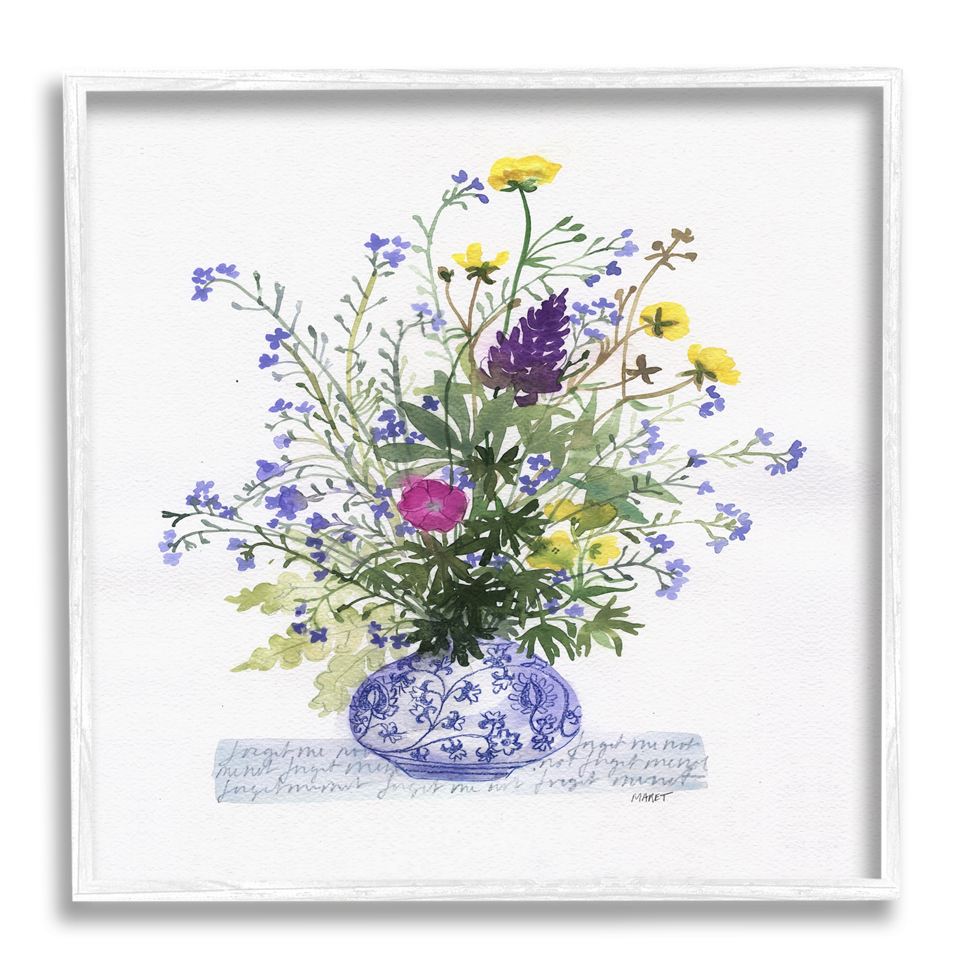 Stupell Industries Mixed Delicate Flowers Arrangement Cursive Words Pattern Painting White Framed Art Print Wall Art, Design by unknown