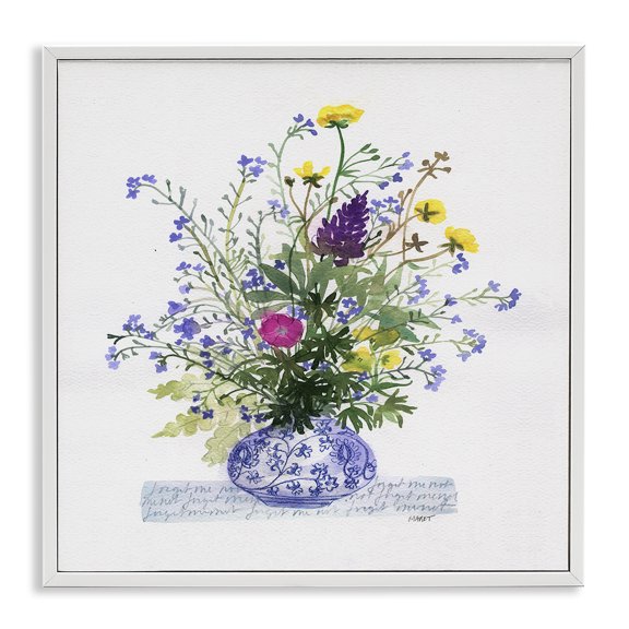 Stupell Industries Eclectic Mixed Delicate Flowers Arrangement Cursive Words Pattern White Framed Giclee Art, 12 x 12, by Maret Hensick