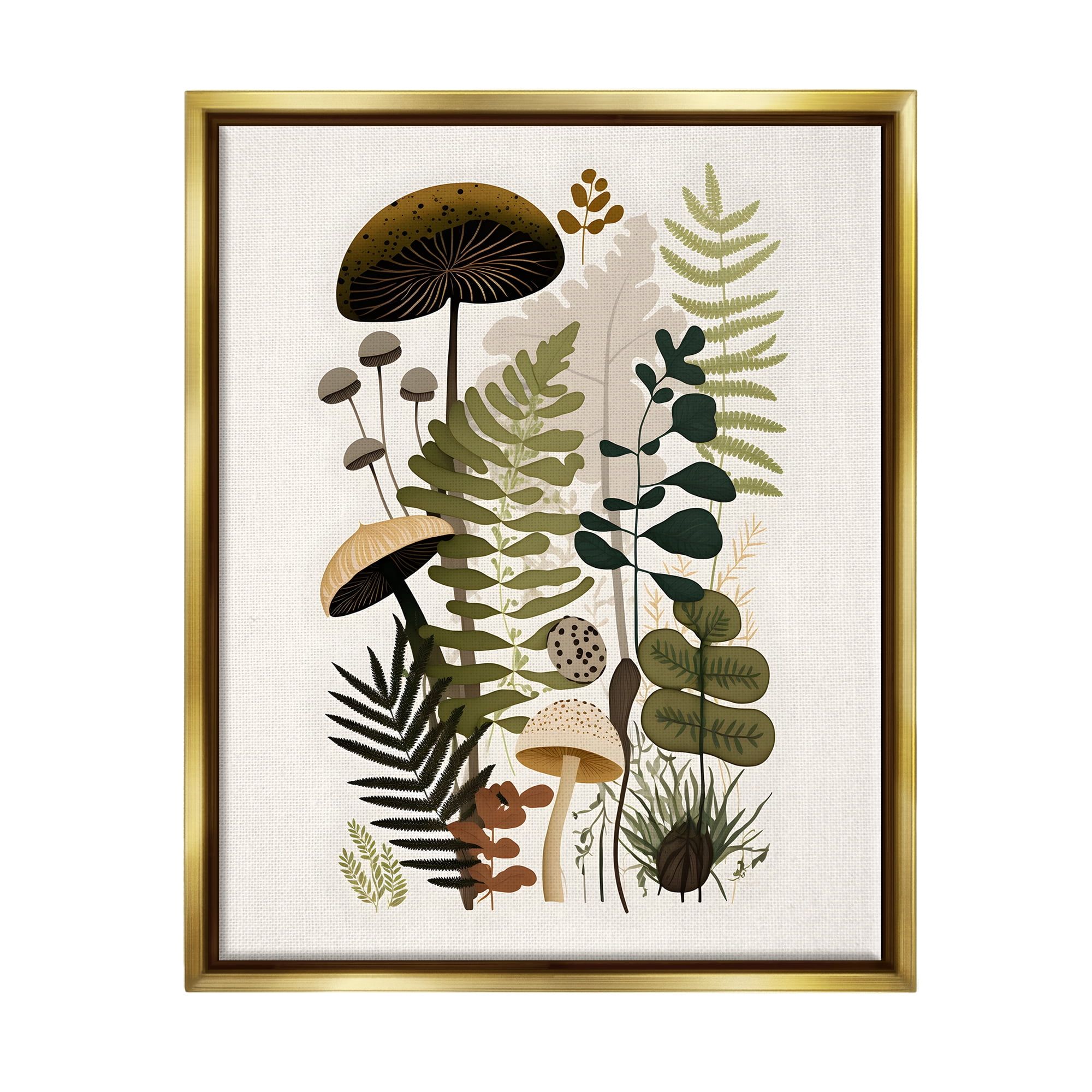 Stupell Industries Mixed Earthy Botanicals Botanical & Floral Painting Gold Floater Framed Canvas Art Print Wall Art, 25 x 31