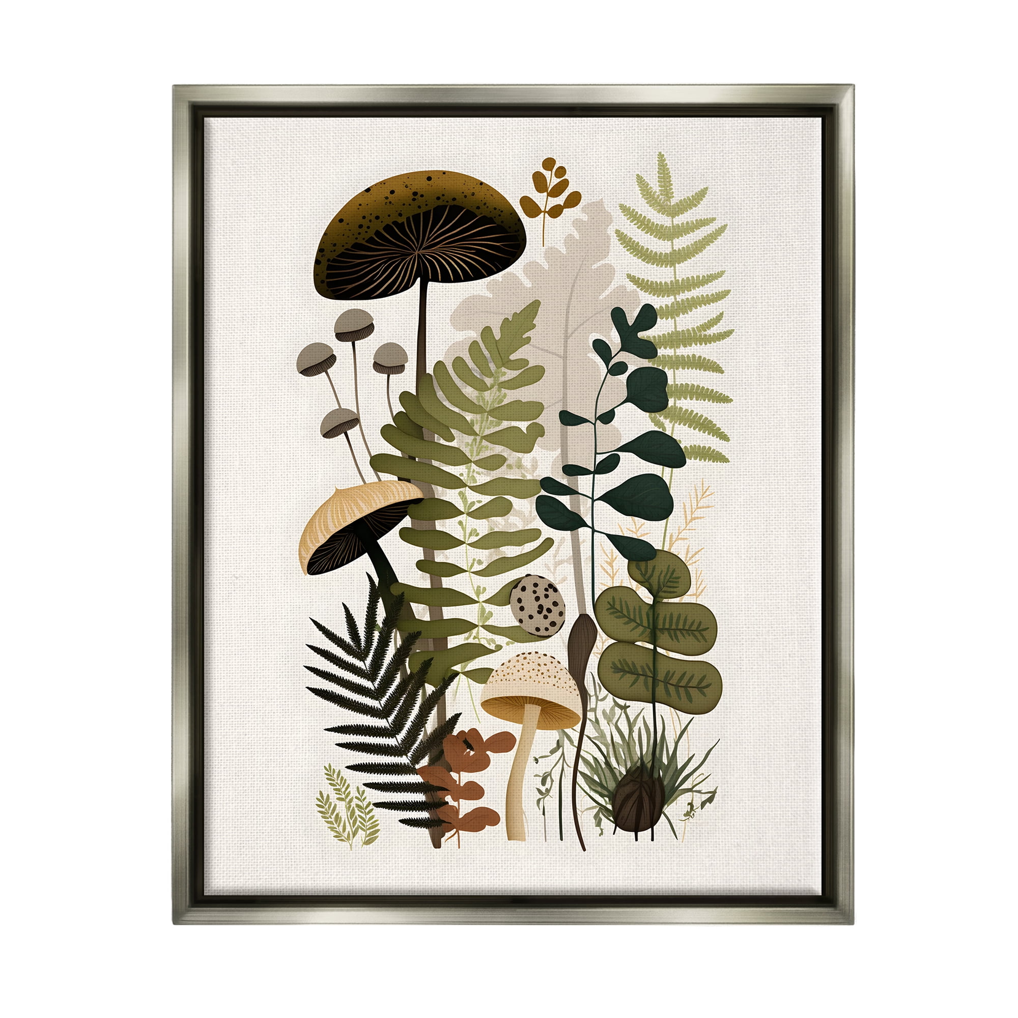 Stupell Industries Mixed Earthy Botanicals Botanical & Floral Painting Gray Floater Framed Canvas Art Print Wall Art, 17 x 21