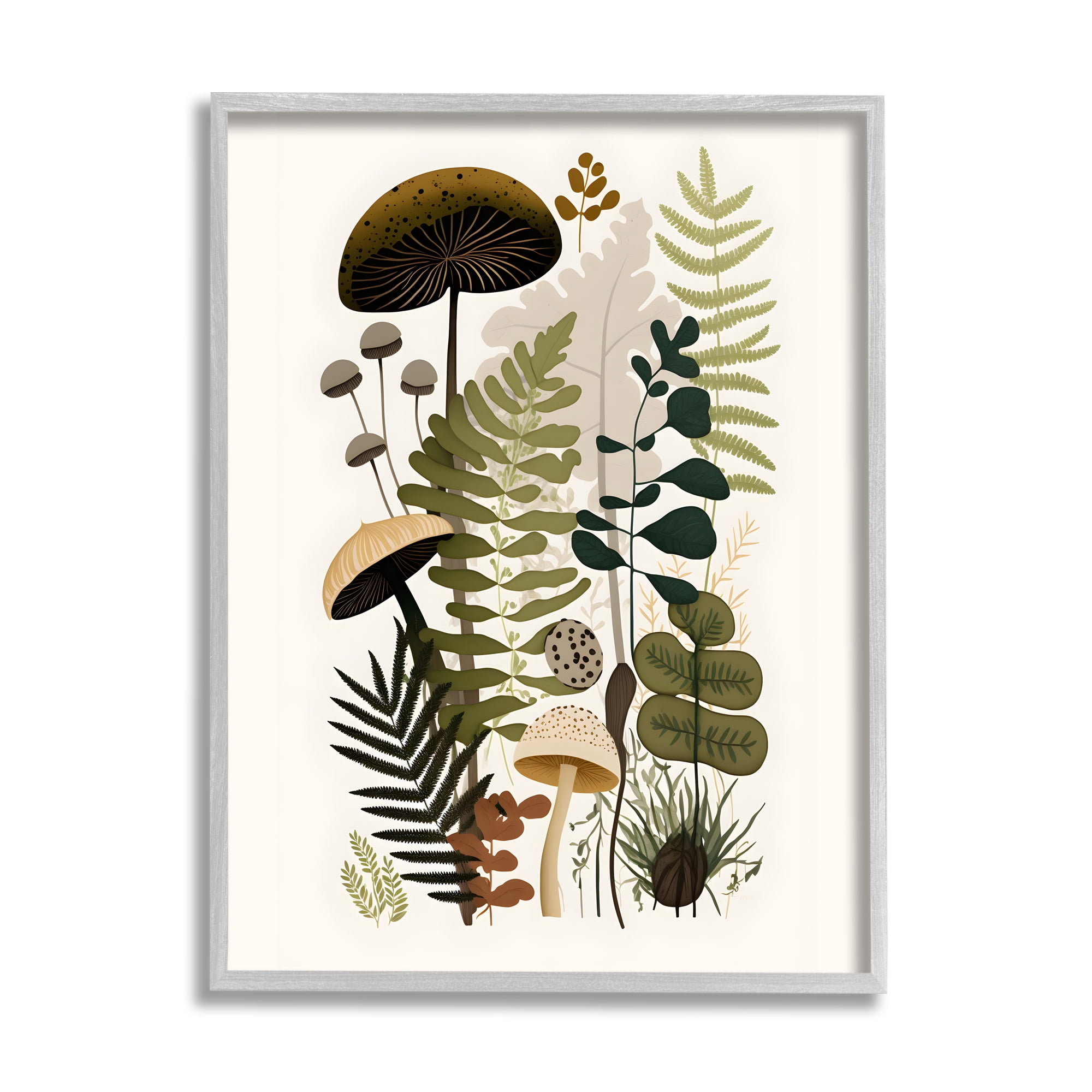 Stupell Industries Mixed Earthy Botanicals Botanical & Floral Painting Gray Framed Art Print Wall Art, 11 x 14