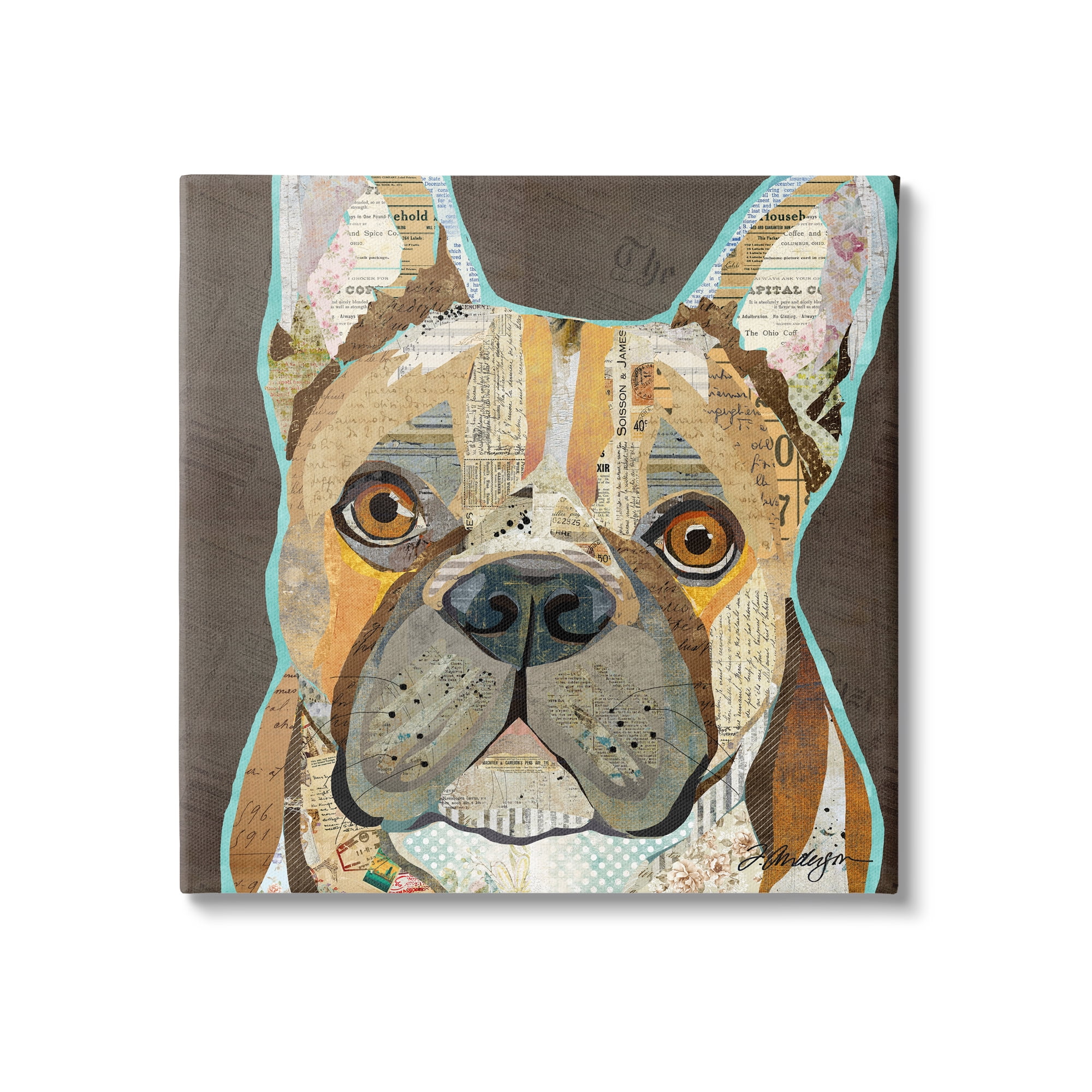 Stupell Industries Mixed Ephemera Animal Collage French Bulldog Portrait Graphic Art Gallery Wrapped Canvas Print Wall Art, Design by Traci Anderson