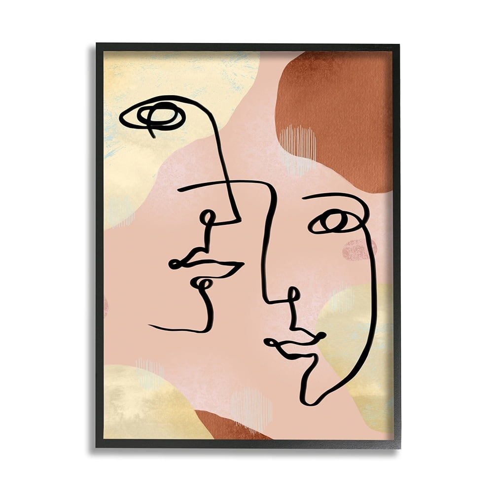 Stupell Industries Mixed Faces Abstract Linework Portrait Brown Yellow Black Framed by Ziwei Li