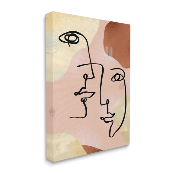 Stupell Industries Mixed Faces Abstract Linework Portrait Brown Yellow Canvas Wall Art by Ziwei Li