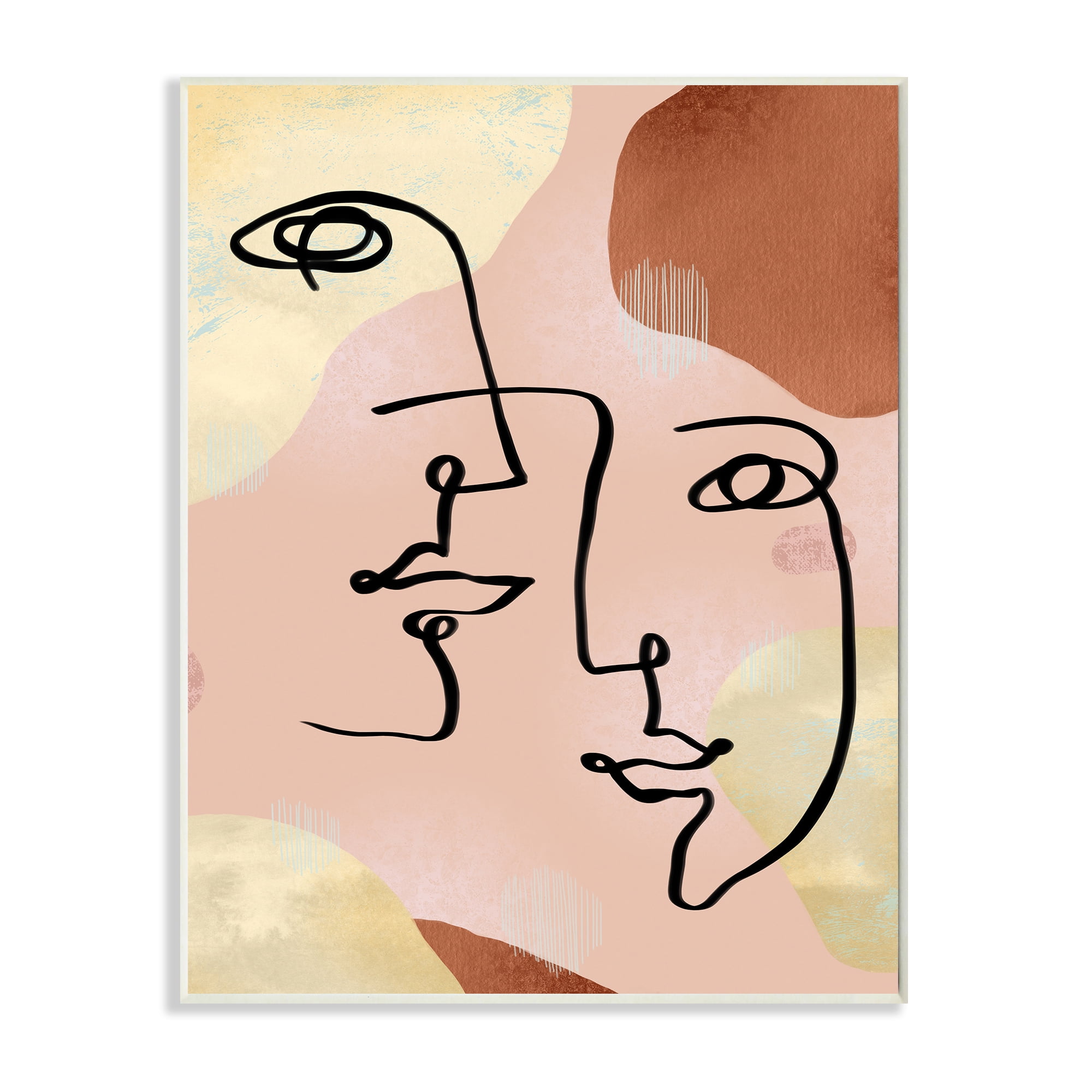 Stupell Industries Mixed Faces Abstract Linework Portrait Brown Yellow Wall Plaque by Ziwei Li
