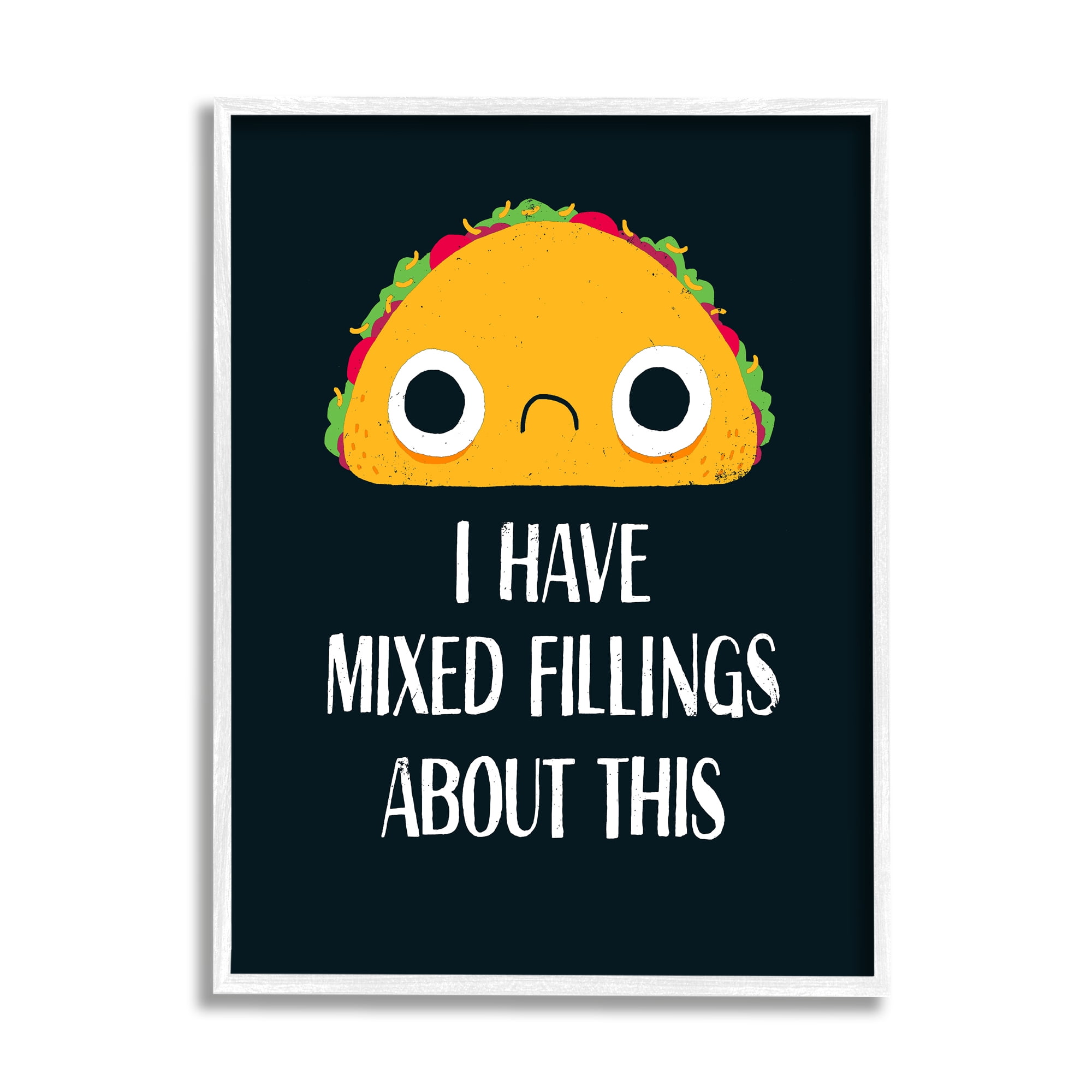 Stupell Industries Mixed Feelings Frowning Taco Bold Typography Illustration Framed Wall Art, 11 x 14, Design by Michael Buxton