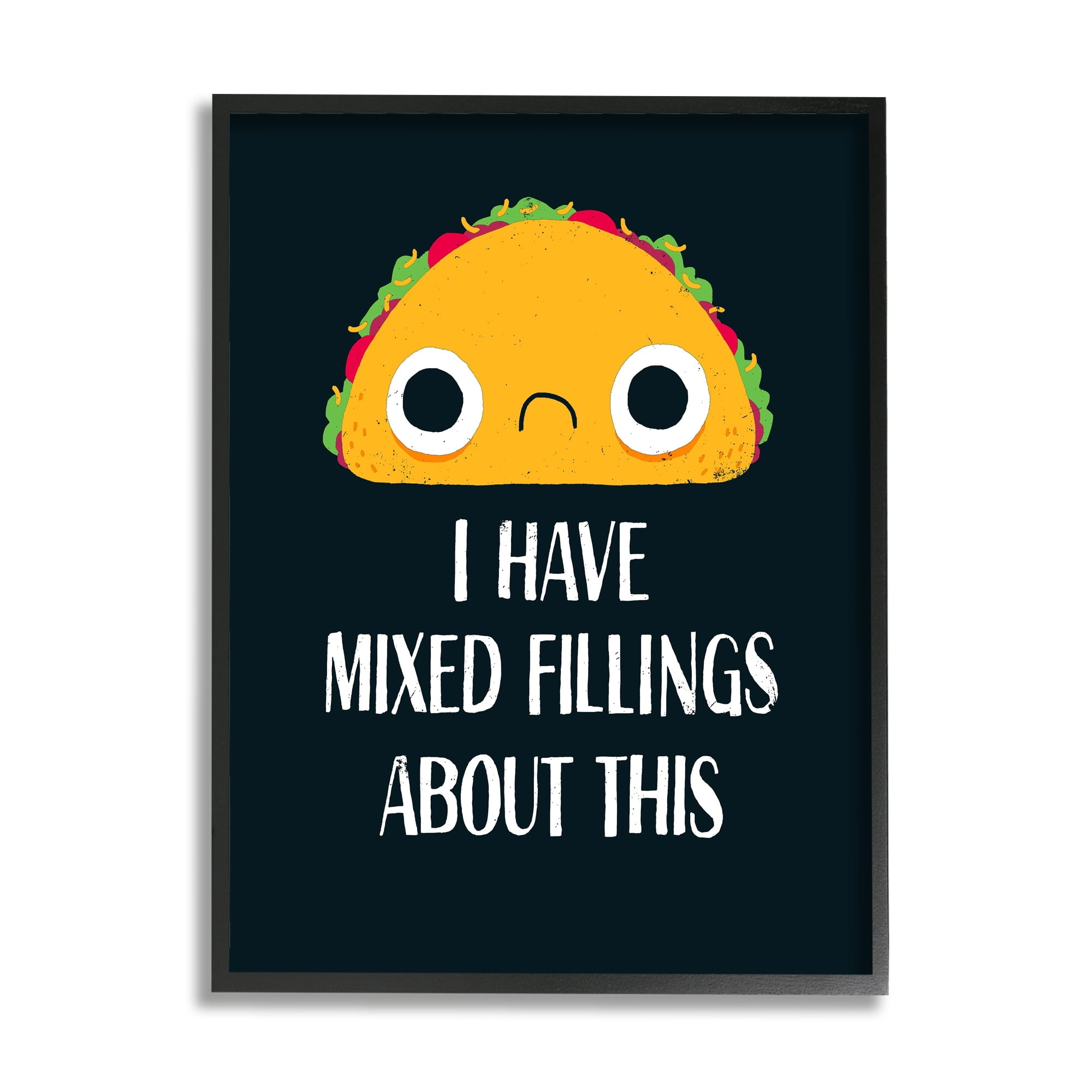 Stupell Industries Mixed Feelings Frowning Taco Bold Typography Illustration Framed Wall Art, 11 x 14, Design by Michael Buxton
