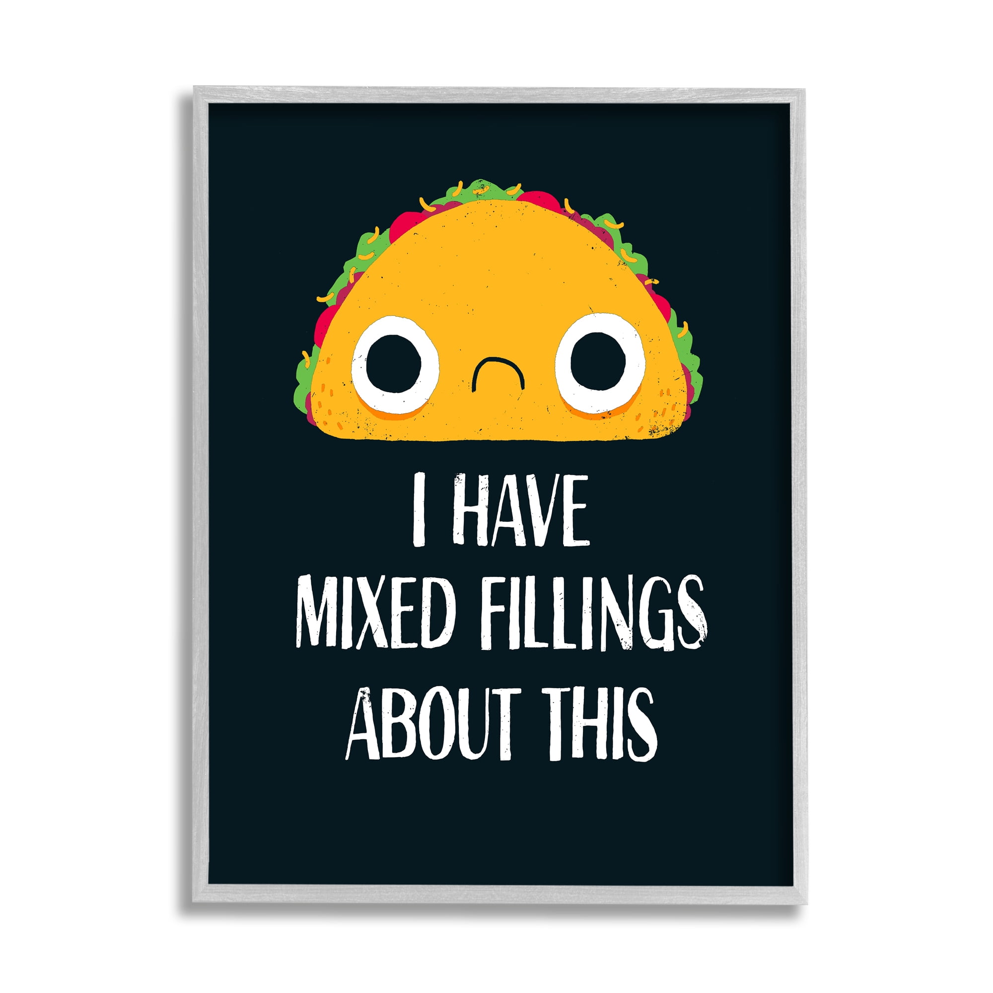 Stupell Industries Mixed Feelings Frowning Taco Bold Typography Illustration Framed Wall Art, 16 x 20, Design by Michael Buxton