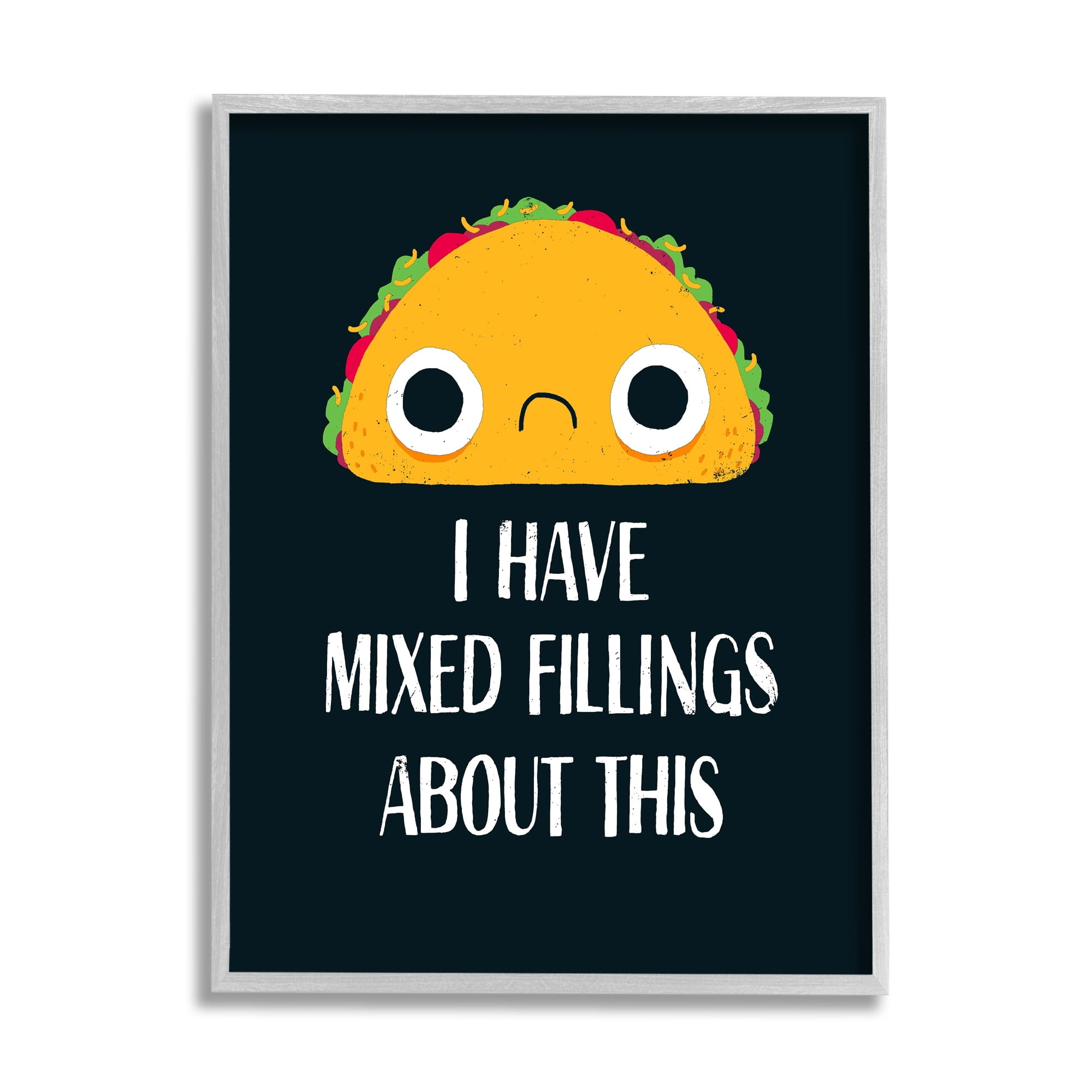 Stupell Industries Mixed Feelings Frowning Taco Bold Typography Illustration Framed Wall Art, 24 x 30, Design by Michael Buxton