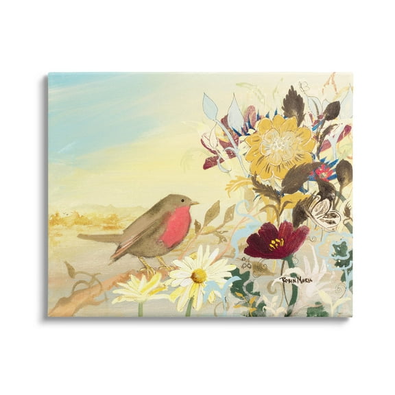 Stupell Industries Mixed Floral Bird Arrangement Painting Gallery Wrapped Canvas Print Wall Art, Design by Robin Maria