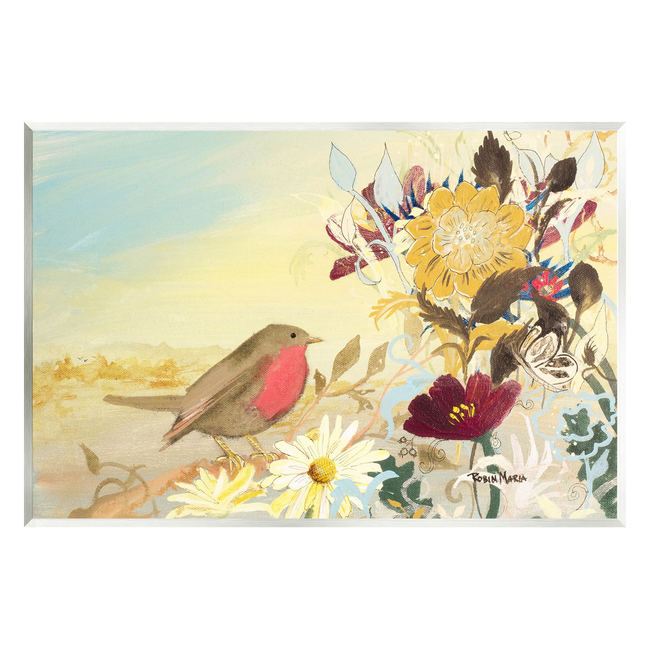 Stupell Industries Mixed Floral Bird Arrangement Painting Unframed Art Print Wall Art, Design by Robin Maria