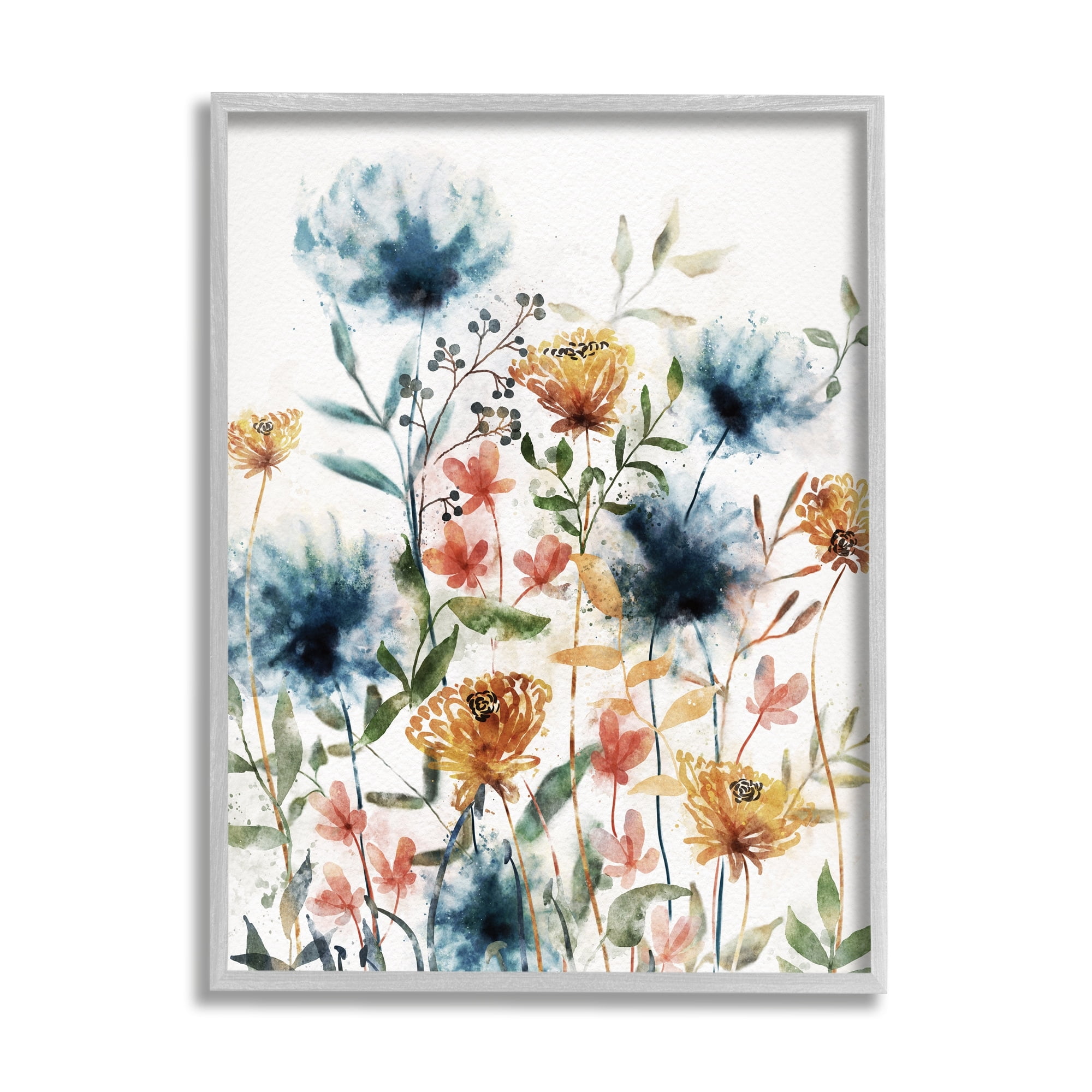 Stupell Industries Mixed Floral Garden Sprouts Botanical & Floral Painting Gray Framed Art Print Wall Art