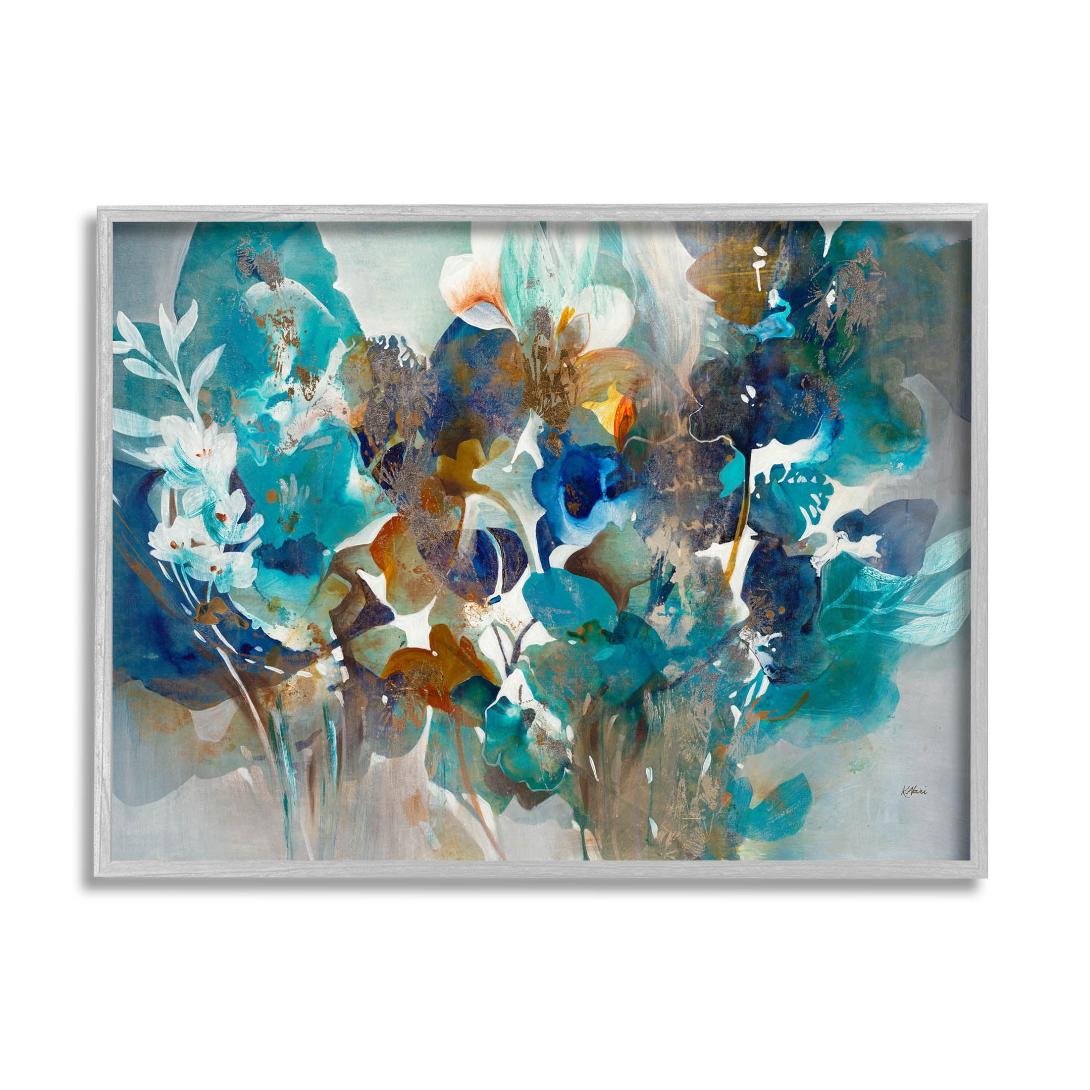 Stupell Industries Mixed Floral Petals Arrangement Painting Gray Framed Art Print Wall Art, Design by K. Nari