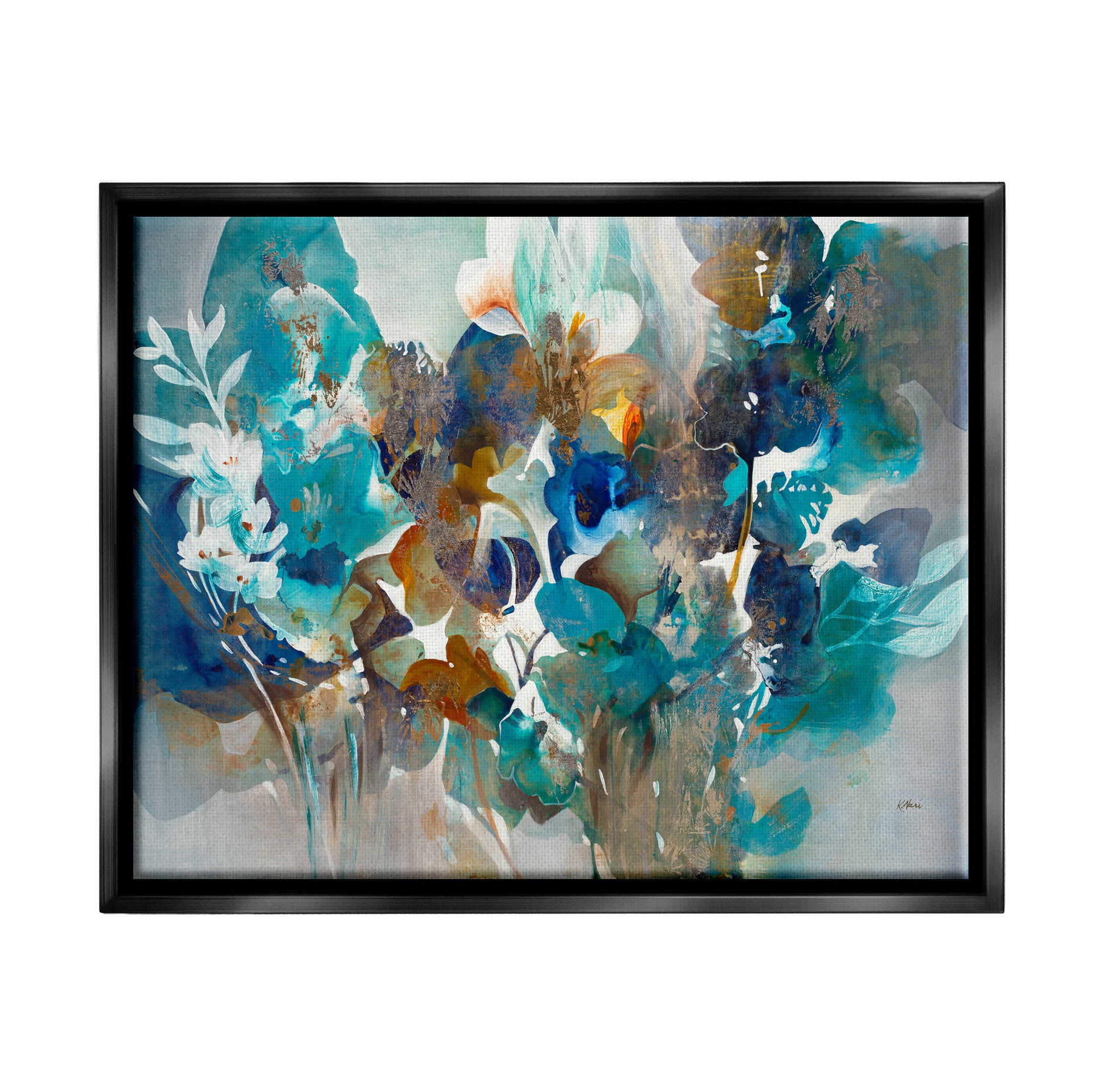 Stupell Industries Mixed Floral Petals Arrangement Painting Jet Black Floating Framed Canvas Print Wall Art, Design by K. Nari