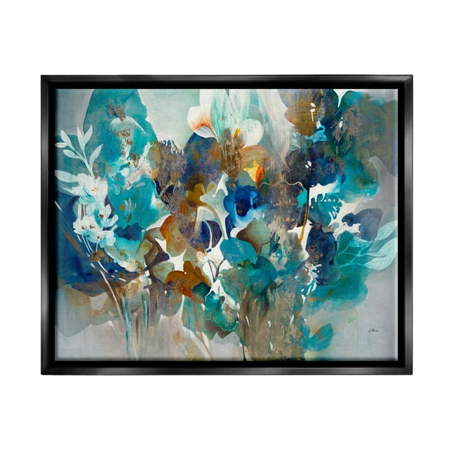 Stupell Industries Mixed Floral Petals Arrangement Painting Jet Black Floating Framed Canvas Print Wall Art, Design by K. Nari