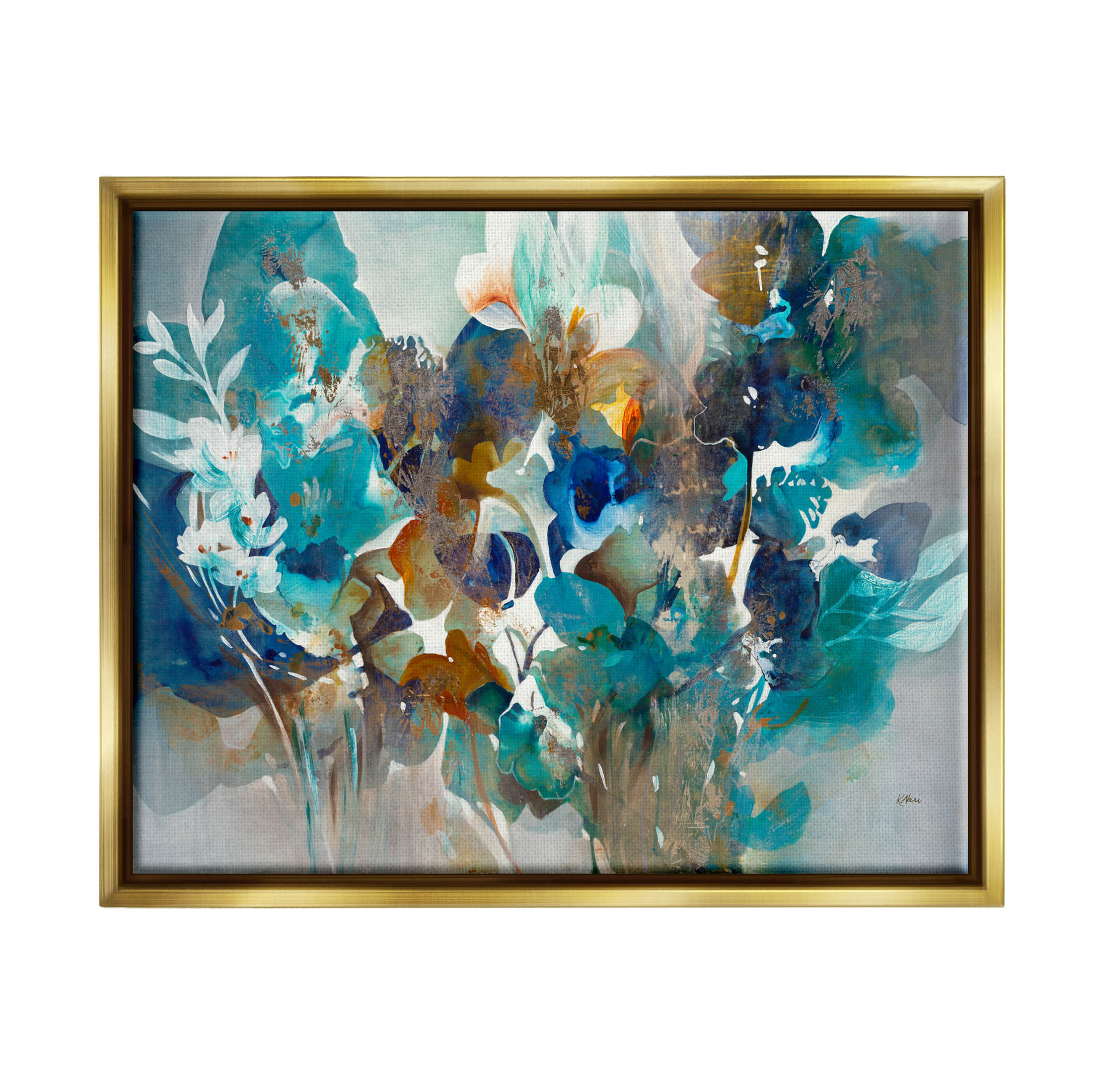 Stupell Industries Mixed Floral Petals Arrangement Painting Metallic Gold Floating Framed Canvas Print Wall Art, Design by K. Nari
