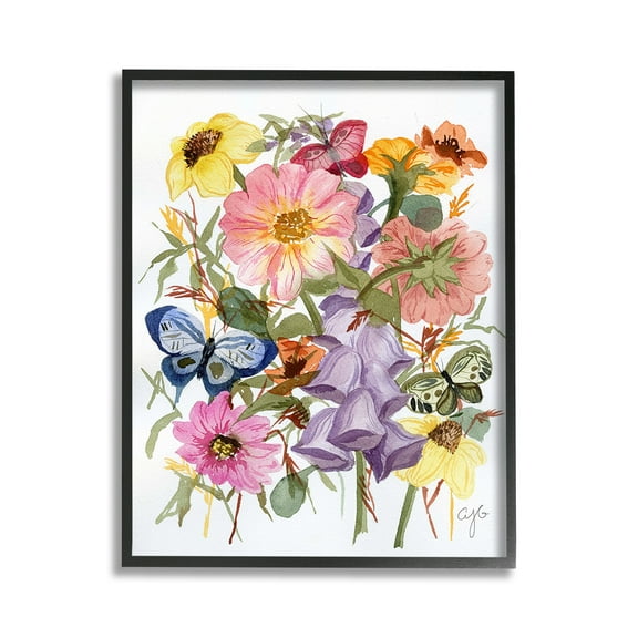 Stupell Industries Mixed Florals & Butterflies Botanical & Floral Painting Black Framed Art Print Wall Art, 11 x 14