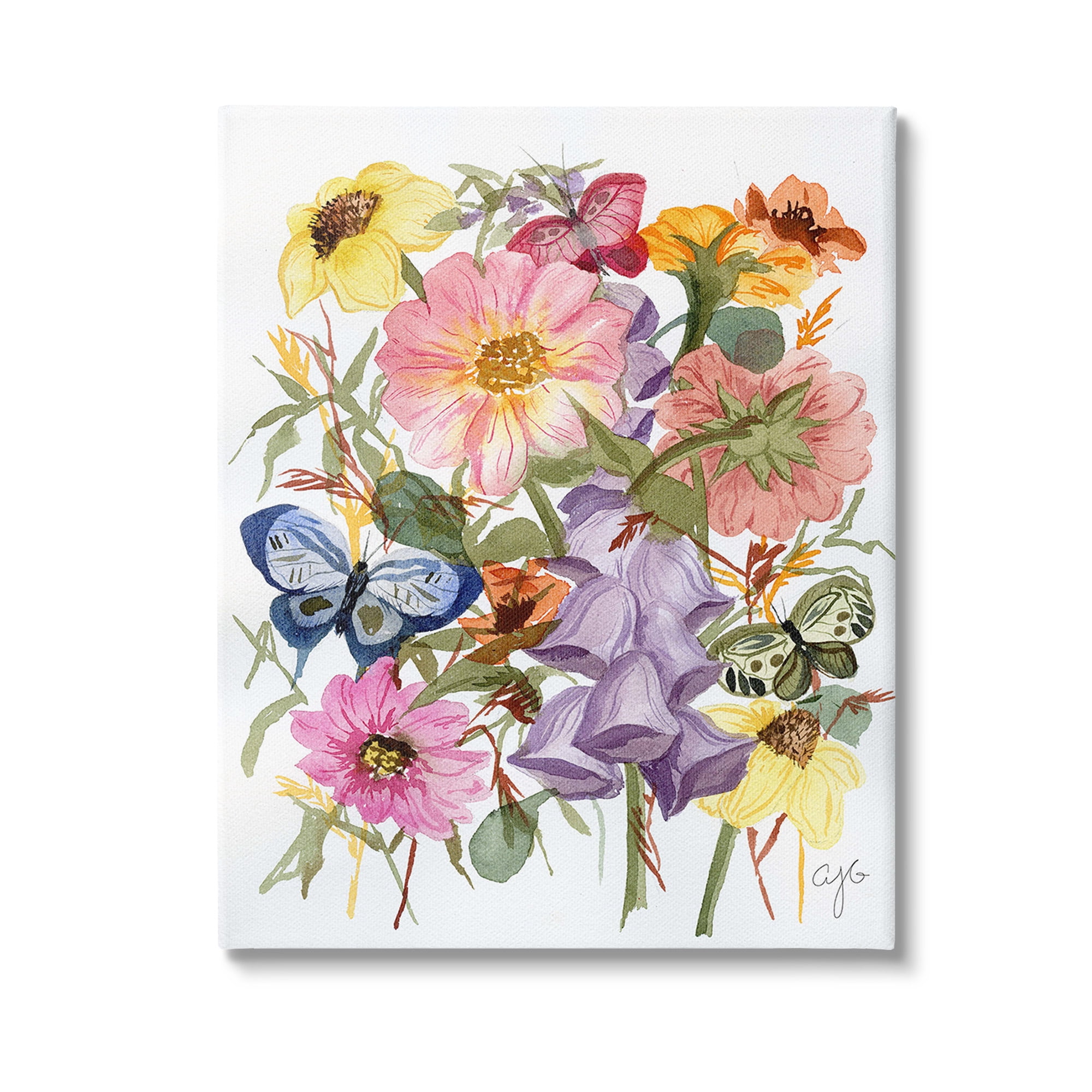 Stupell Industries Mixed Florals & Butterflies Botanical & Floral Painting Gallery Wrapped Canvas Art Print Wall Art, 36 x 48