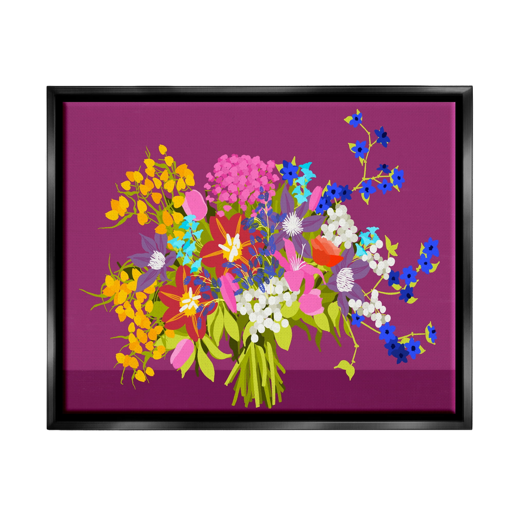 Stupell Industries Mixed Florals on Purple Botanical & Floral Painting Black Floater Framed Canvas Art Print Wall Art, 31 x 25