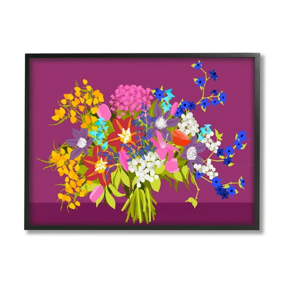 Stupell Industries Mixed Florals on Purple Botanical & Floral Painting Black Framed Art Print Wall Art, 30 x 24