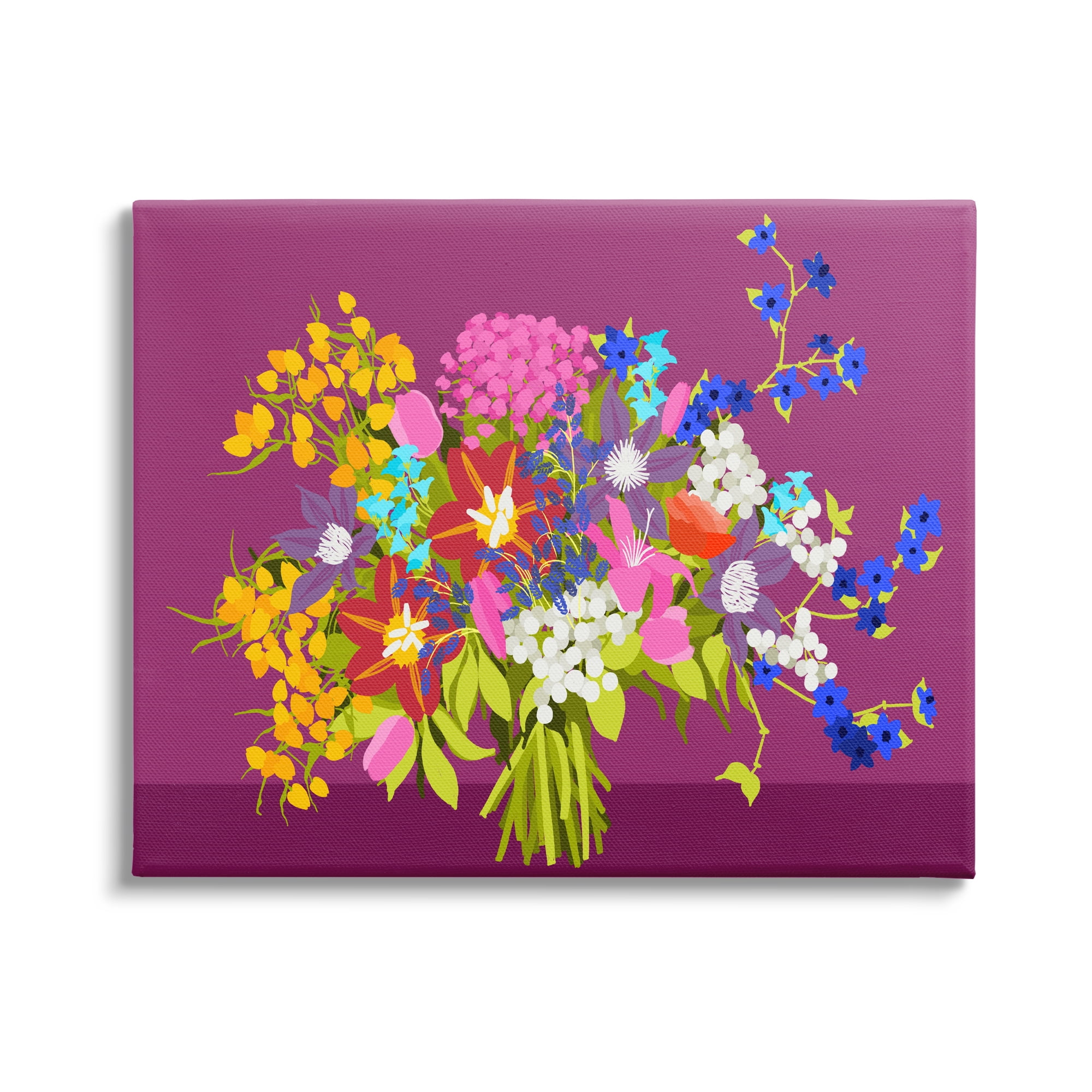 Stupell Industries Mixed Florals on Purple Botanical & Floral Painting Gallery Wrapped Canvas Art Print Wall Art, 30 x 24