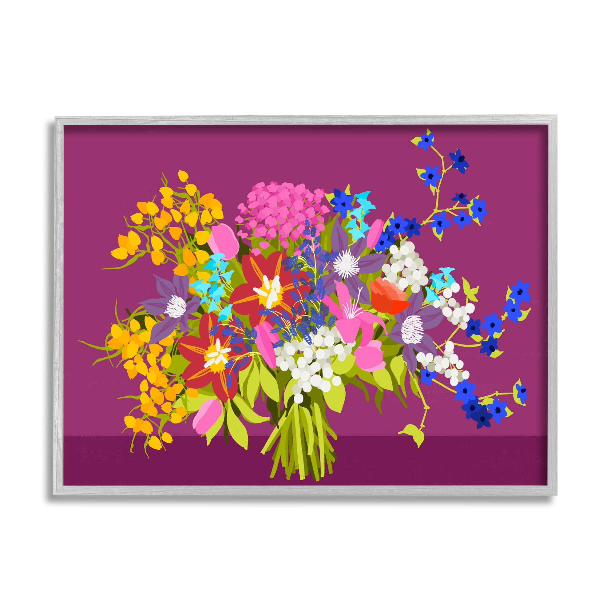 Stupell Industries Mixed Florals on Purple Botanical & Floral Painting Gray Framed Art Print Wall Art, 20 x 16
