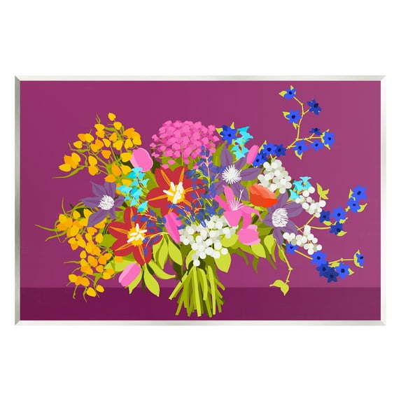 Stupell Industries Mixed Florals on Purple Botanical & Floral Painting Unframed Art Print Wall Art, 19 x 13