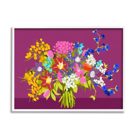 Stupell Industries Mixed Florals on Purple Botanical & Floral Painting White Framed Art Print Wall Art, 20 x 16